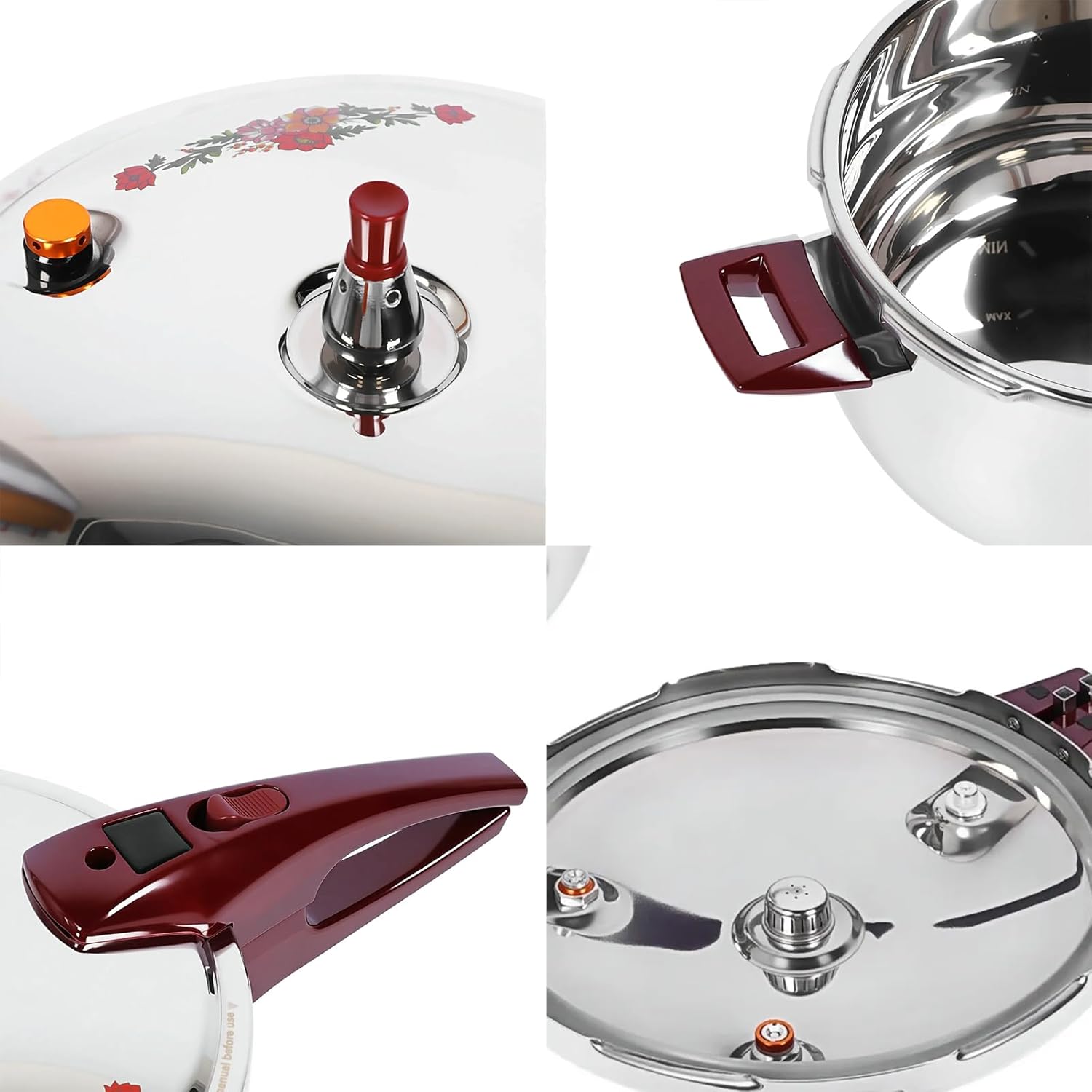 80KPA Stainless Steel Pressure Cooker, Printed Pressure Pot with Safety Valve Devices and Ergonomic Handle, Compatible with Gas & Induction Cooker for Home Use (6l)