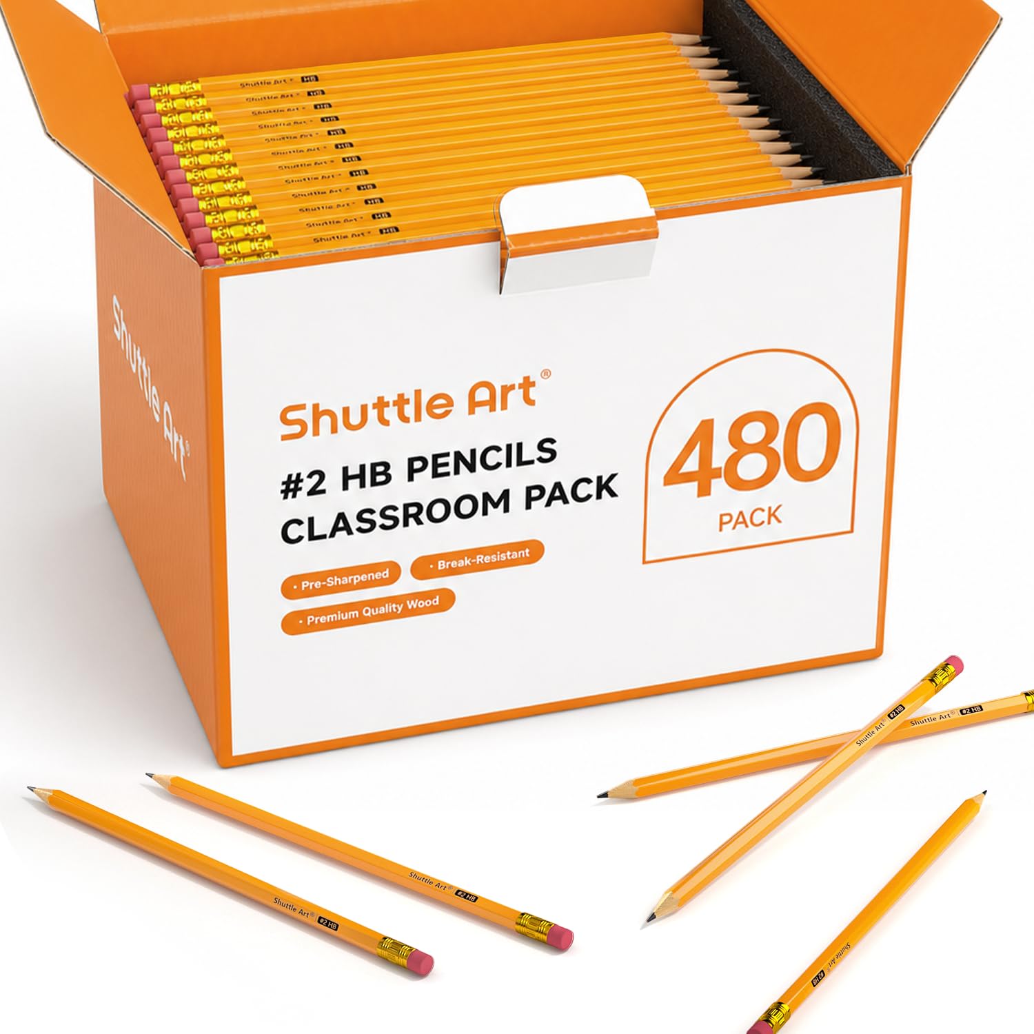 Shuttle Art 480 Pack #2 HB Pencils Pre-Sharpened, Bulk Pencils with Erasers