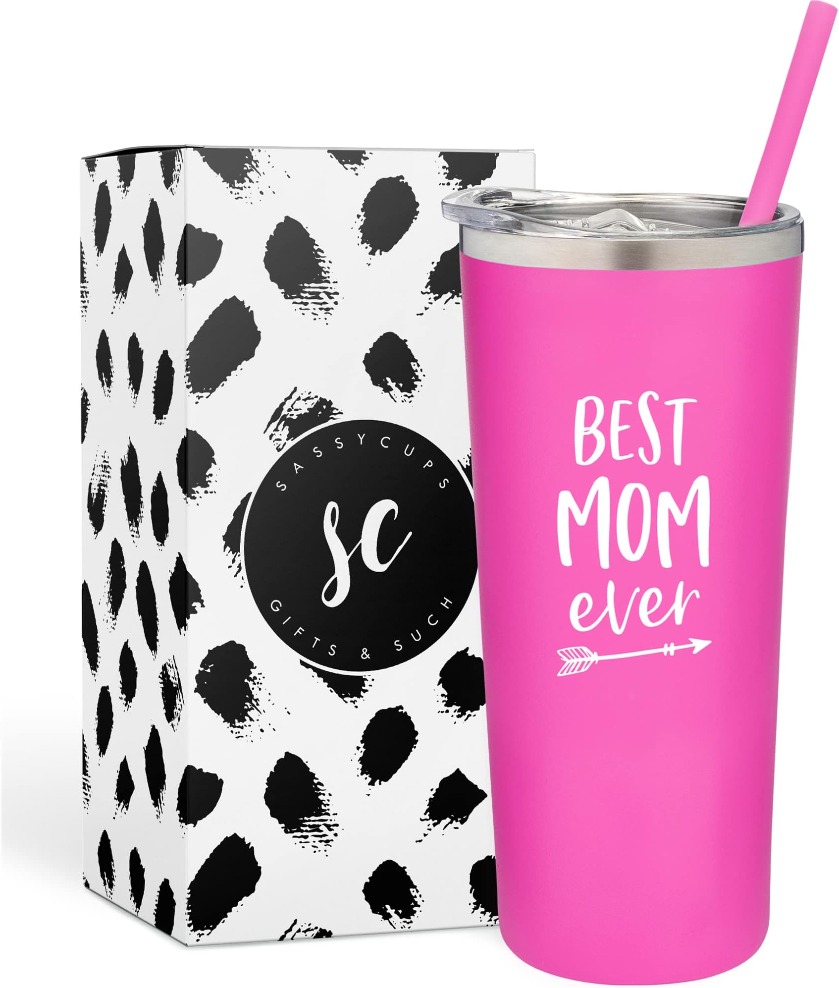SassyCupsBest Mom Ever Stainless Steel Insulated Travel Tumbler with Lid and Straw - Personalized Cup for Mom Birthday - Valentine's Day - Mother's Day - New Mom Travel Mug - World's Best Mom Tumbler
