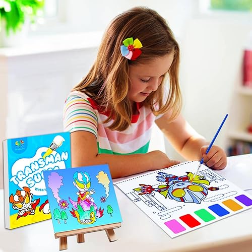 Vista 2 de JUNQIU - Juego de pintura de acuarela para niños, libros de pintura con agua para niños de 4 a 8 años, libro de pintura de acuarela de bolsillo, kit