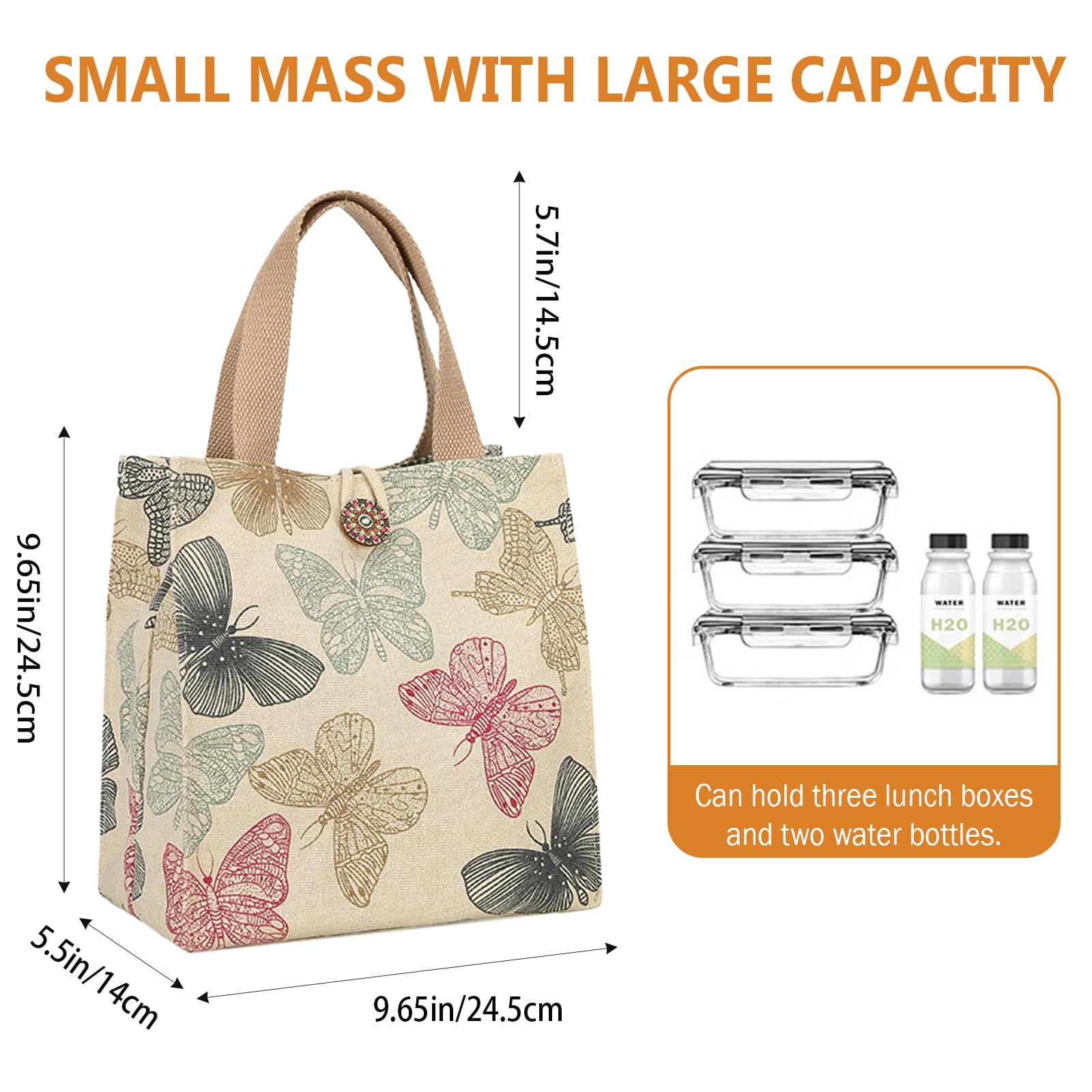 Sac à déjeuner, boîte à déjeuner en toile réutilisable, étanche, idéal pour les voyages, le travail et les pique-niques (blanc cassé)