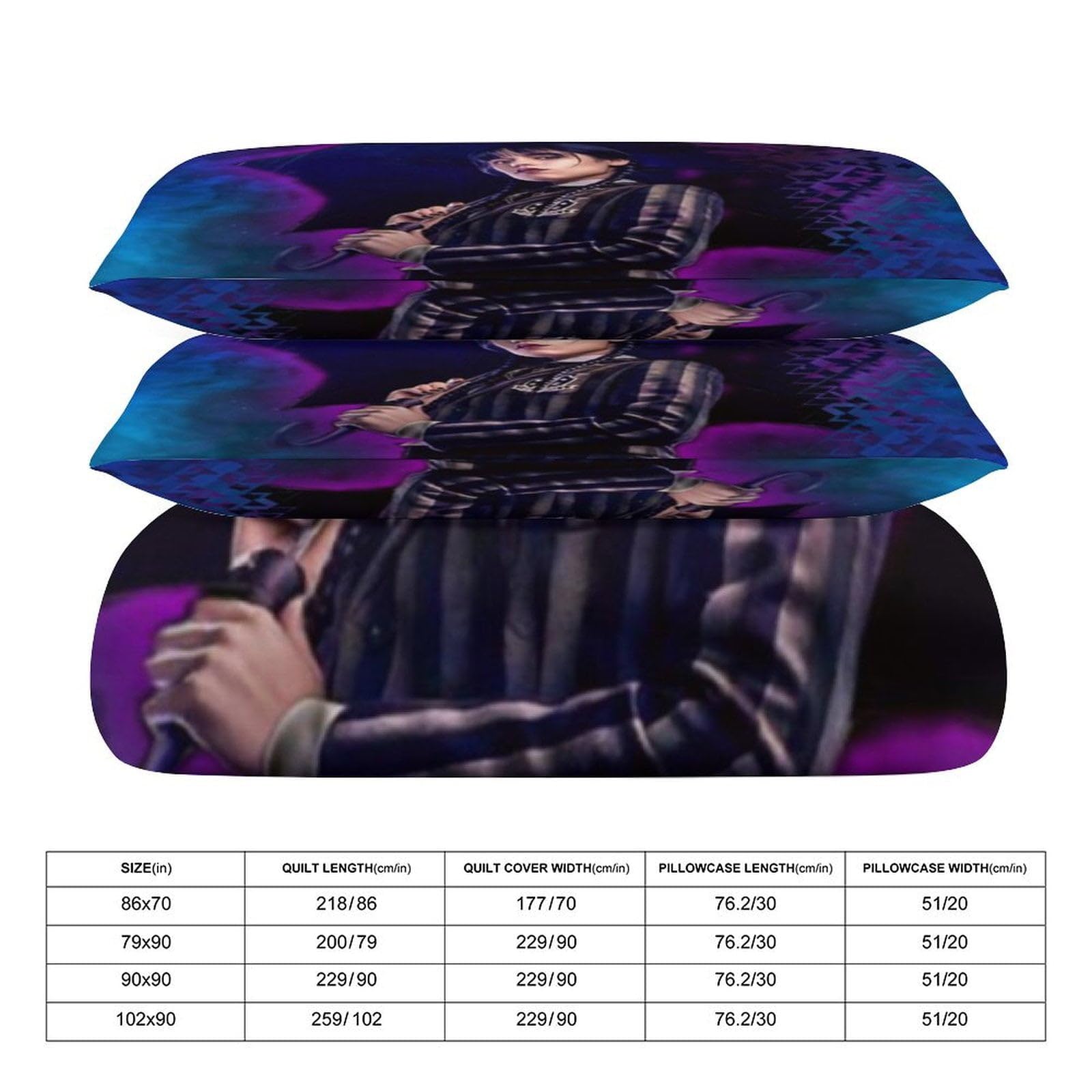 Mercredi Addams Parure de lit 3 pièces avec housse de couette décorative double face