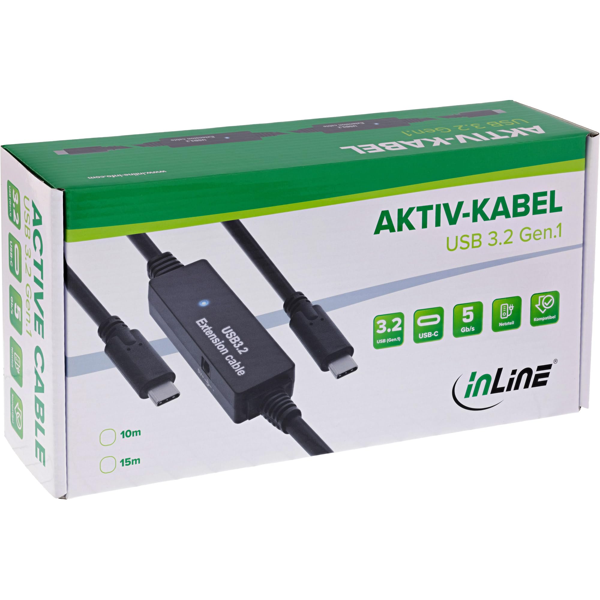 InLine® Cavo attivo USB 3.2 Gen.1, spina USB-C a spina USB-C, nero, 15 m