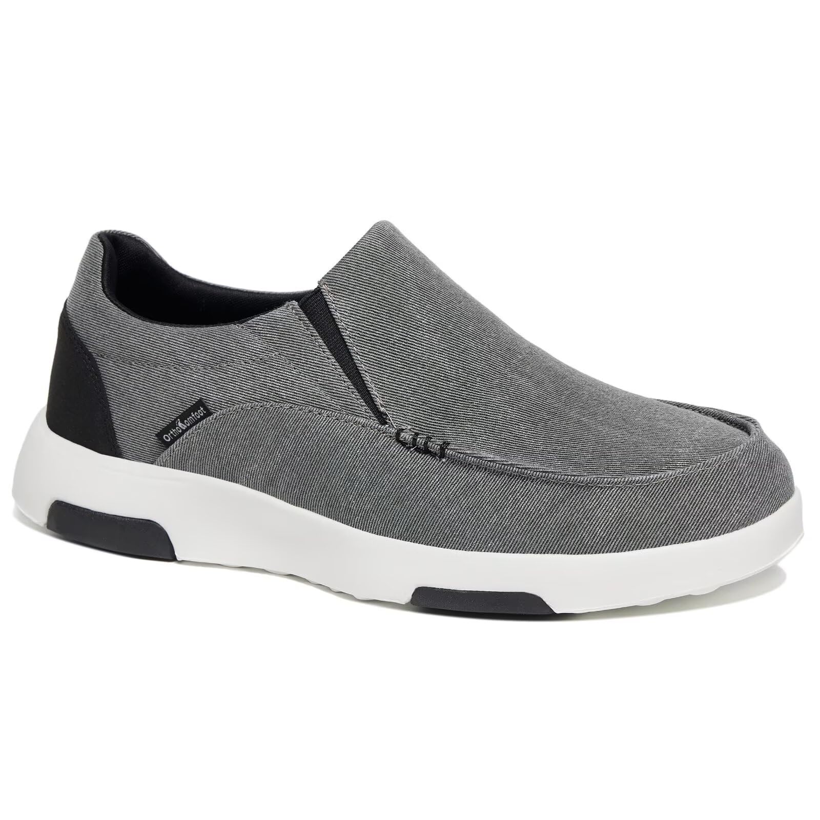 OrthoComfootMen's Slip On Loafers, Arch Support Boat Shoes for Plantar Fasciitis, Canvas Leisure Vintage Flat Walking Orthopedic Shoes for Extra Cushioning and Pain Relief