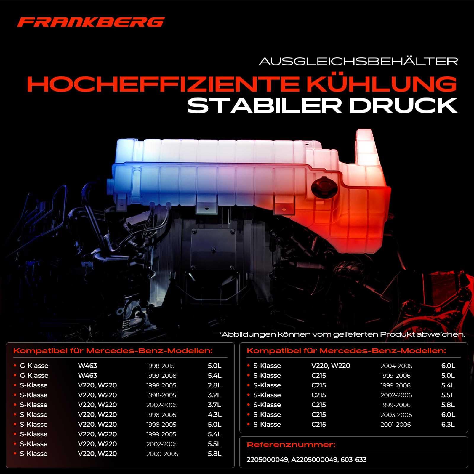 Frankberg Ausgleichsbehälter Kühlmittel für S-Klasse G-Klasse S-Klasse Coupe W220 W463 C215 1998-2019 2205000049