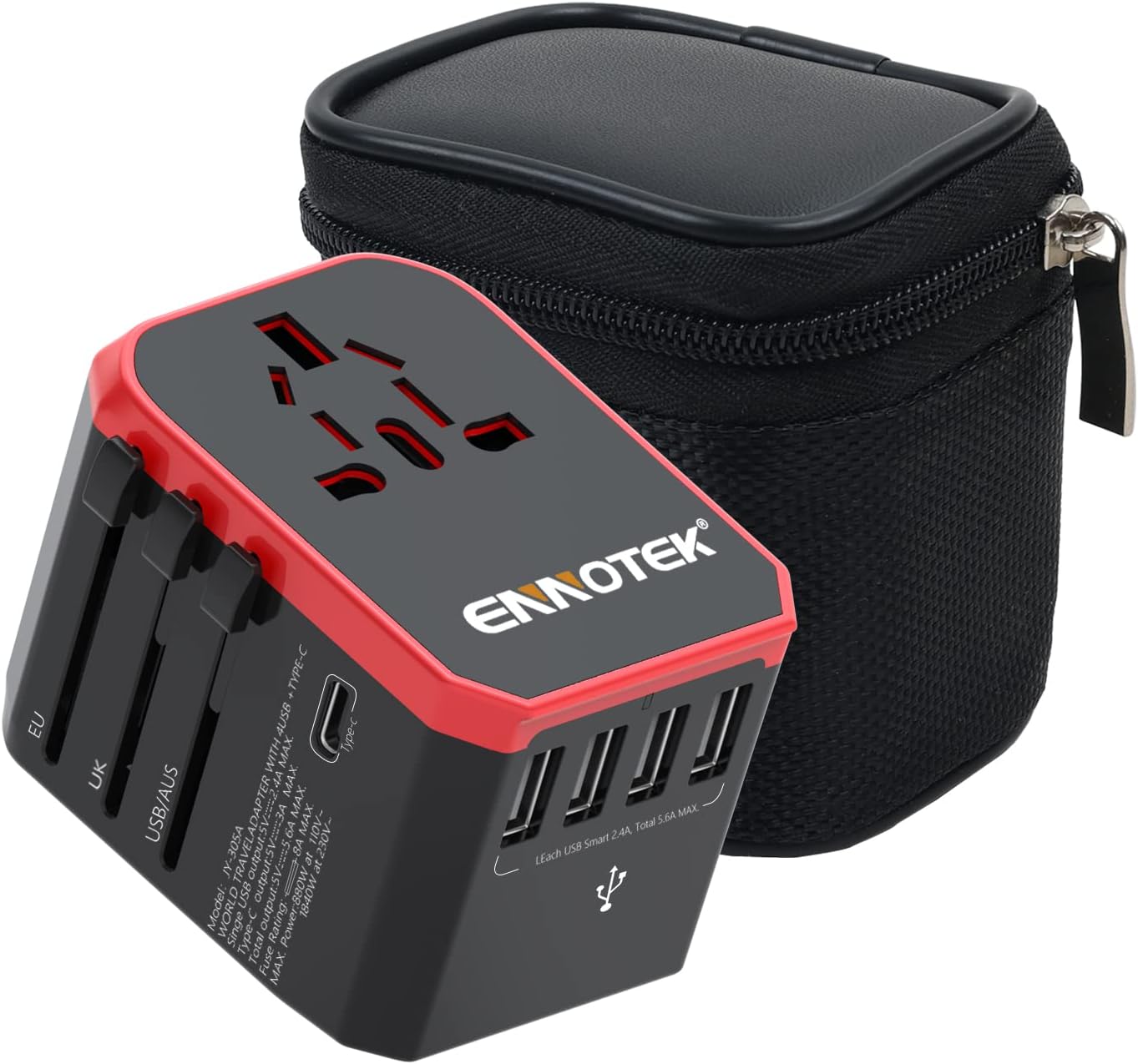 ENNOTEK Worldwide Travel Adapter with USB C & A Charger Universal Plug Adaptor with Carry