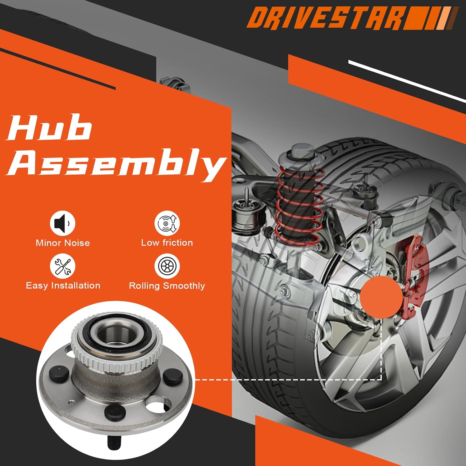 DRIVESTAR BR930113 Rear Wheel Hub & Bearing for Acura Integra 90 91 92 93 94 95 96, 97-01 Integra GS/GS-R/LS, 95-97 for Honda Civic Del Sol Rear Disc only, 92-00 Civic Excludes SI & Type R(w/ABS)