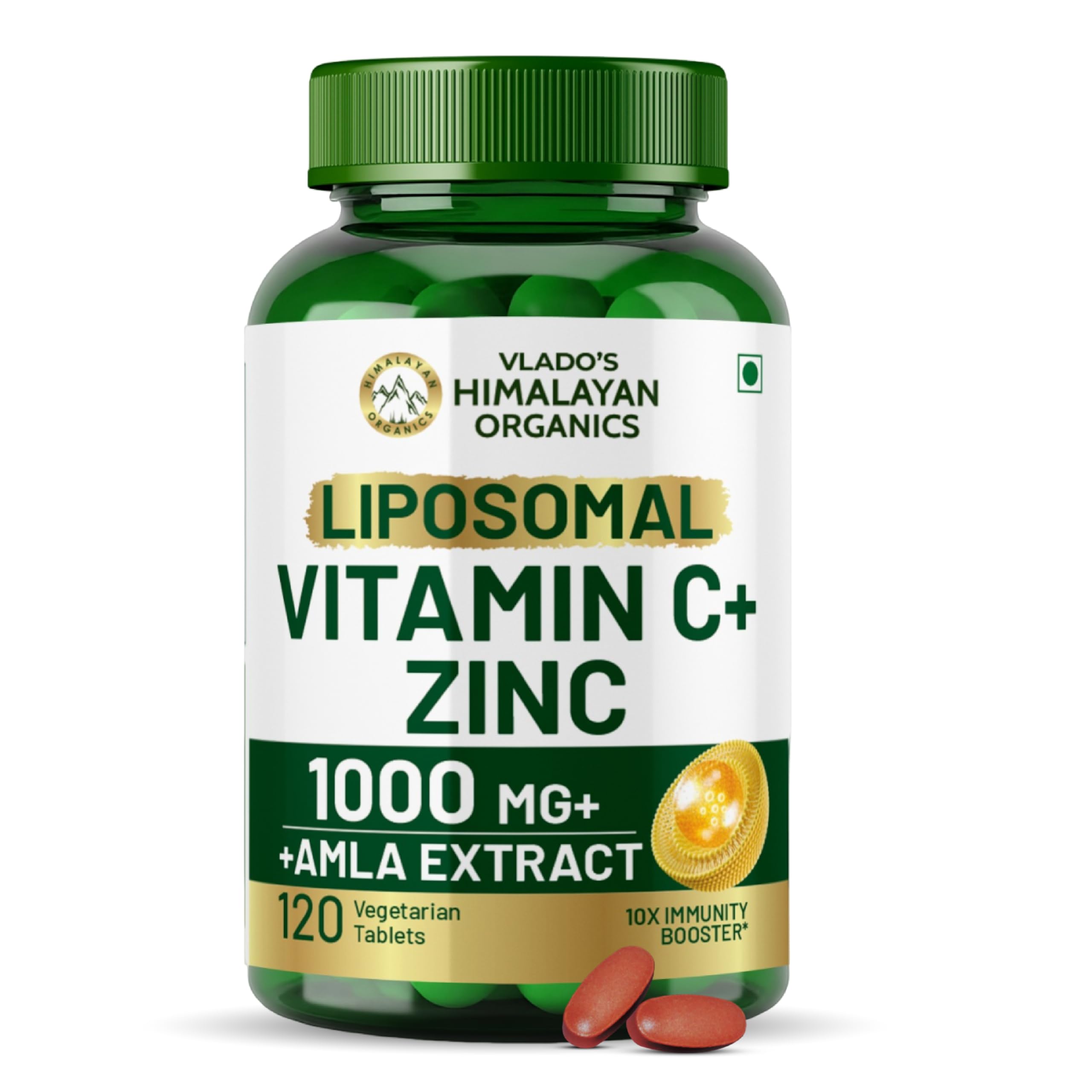 Vlado’s Himalayan Organics Plant Based Vitamin C with Zinc 1000Mg Supplement For Men And Women | Glowing And Radiant Skin | Improved Immune And Heart Health - 120 Veg Capsules