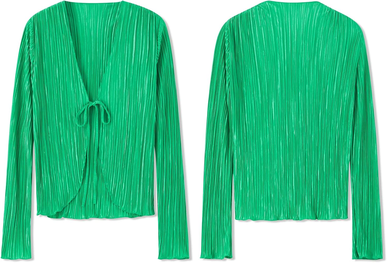 Women Bell Long Sleeve Cardigan Top Shiny Sexy Tie Front Sheer Blouse Going Out Oversized Tops Y2k Streetwear - Image 4