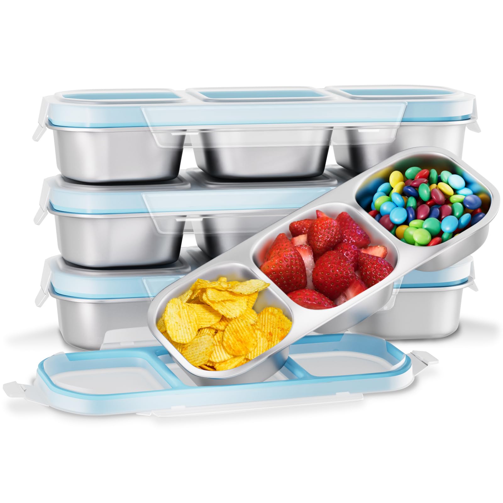 Photo 1 of Bakpoco 4-Pack Stainless Steel Snack Containers, 3 Compartment