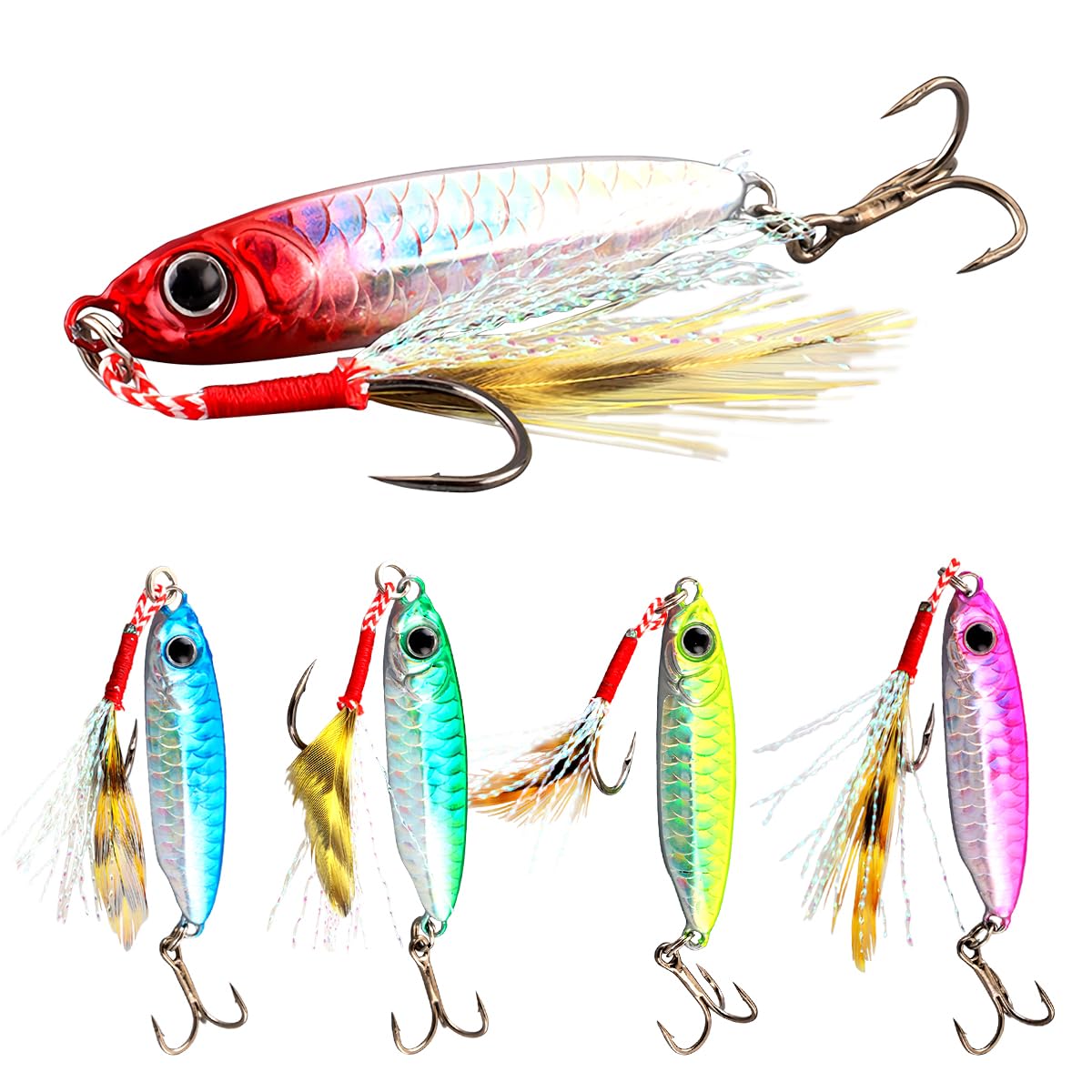 Señuelos de Pesca Que Se Hunden, WASAGA 5 Piezas 7g/10g/15g/20g/25g/30g Plantillas de Cebos de Pescado Giratorios Duros de Metal para Perca de Trucha Lucio de Lubina de Salmón