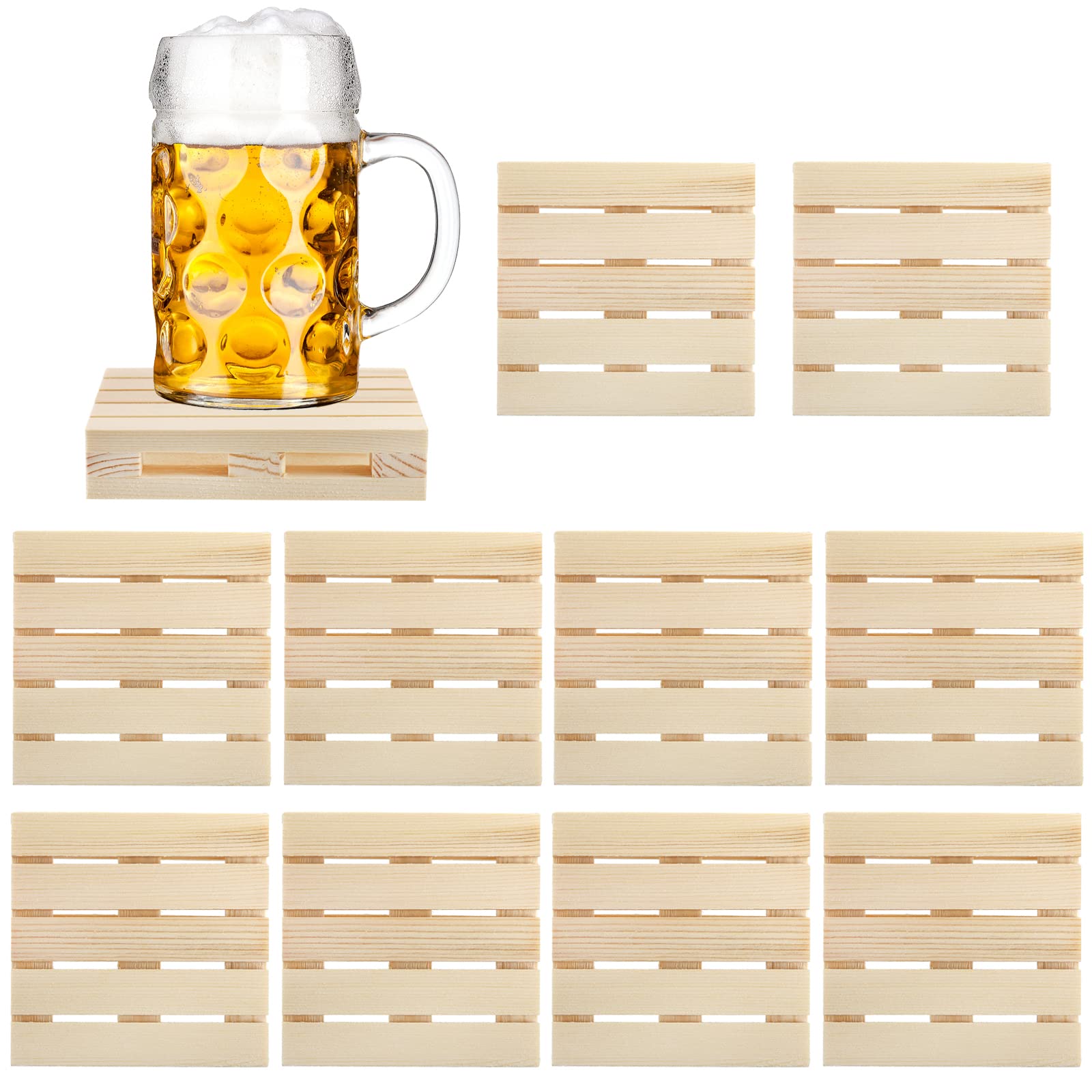 Lyellfe 10 Stück Holzuntersetzer, rustikale Mini-Palettenuntersetzer für Couchtisch, saugfähige isolierte Untersetzer für heiße kalte Getränke, Tischschutz, Basteln, Wein, Bier