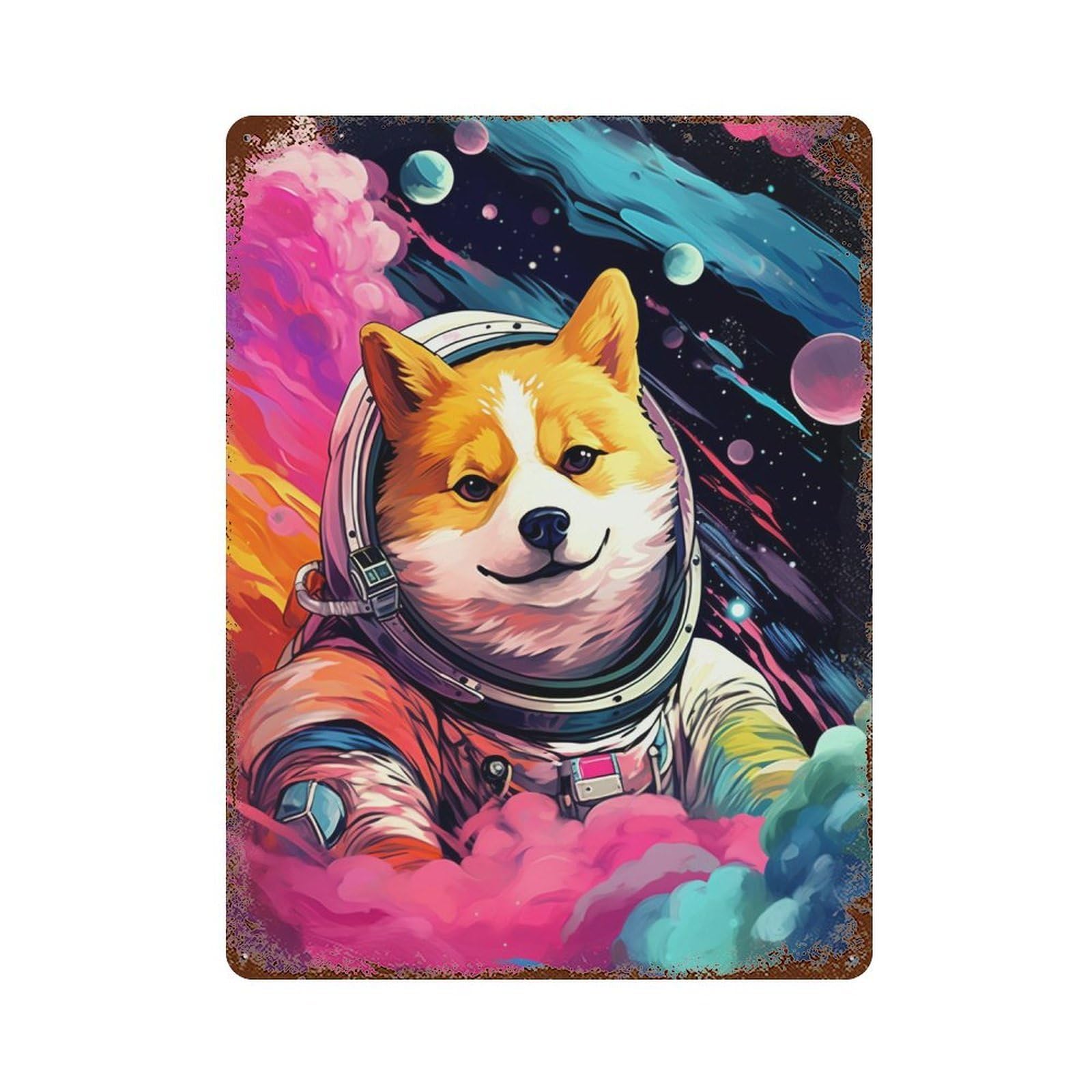 Vintage Metal Tin Sign Cosmic Canine Explorer-3 15.7"x11.8", Classic Wall Plaque for Farmhouse, Kitchen And Entryway Decor