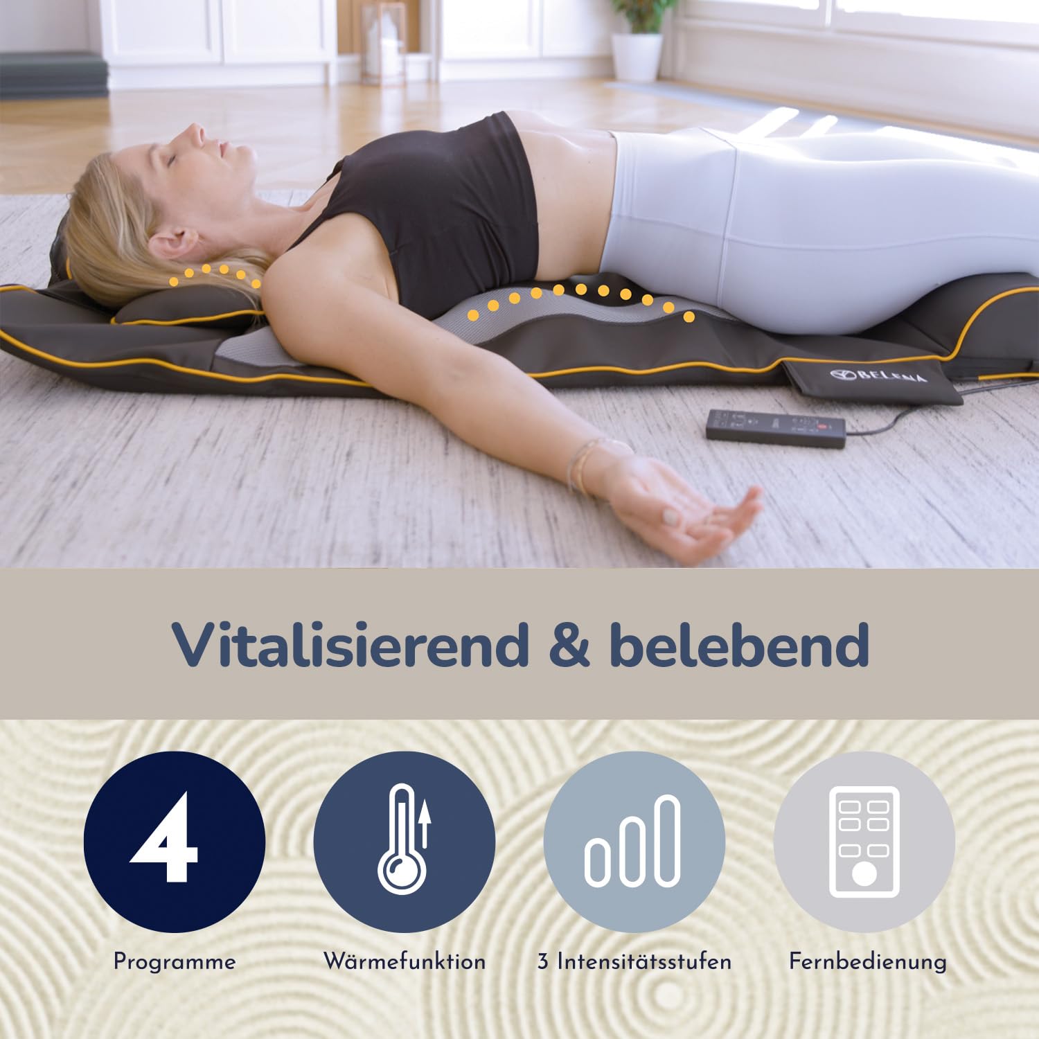 Belena Air Stretch mit Wellnessgel - Das Original aus dem TV - Entspannungsset für Zuhause - Elektronische Stretch & Massagematte mit Wärmefunktion + Kühlendes Wellnessgel