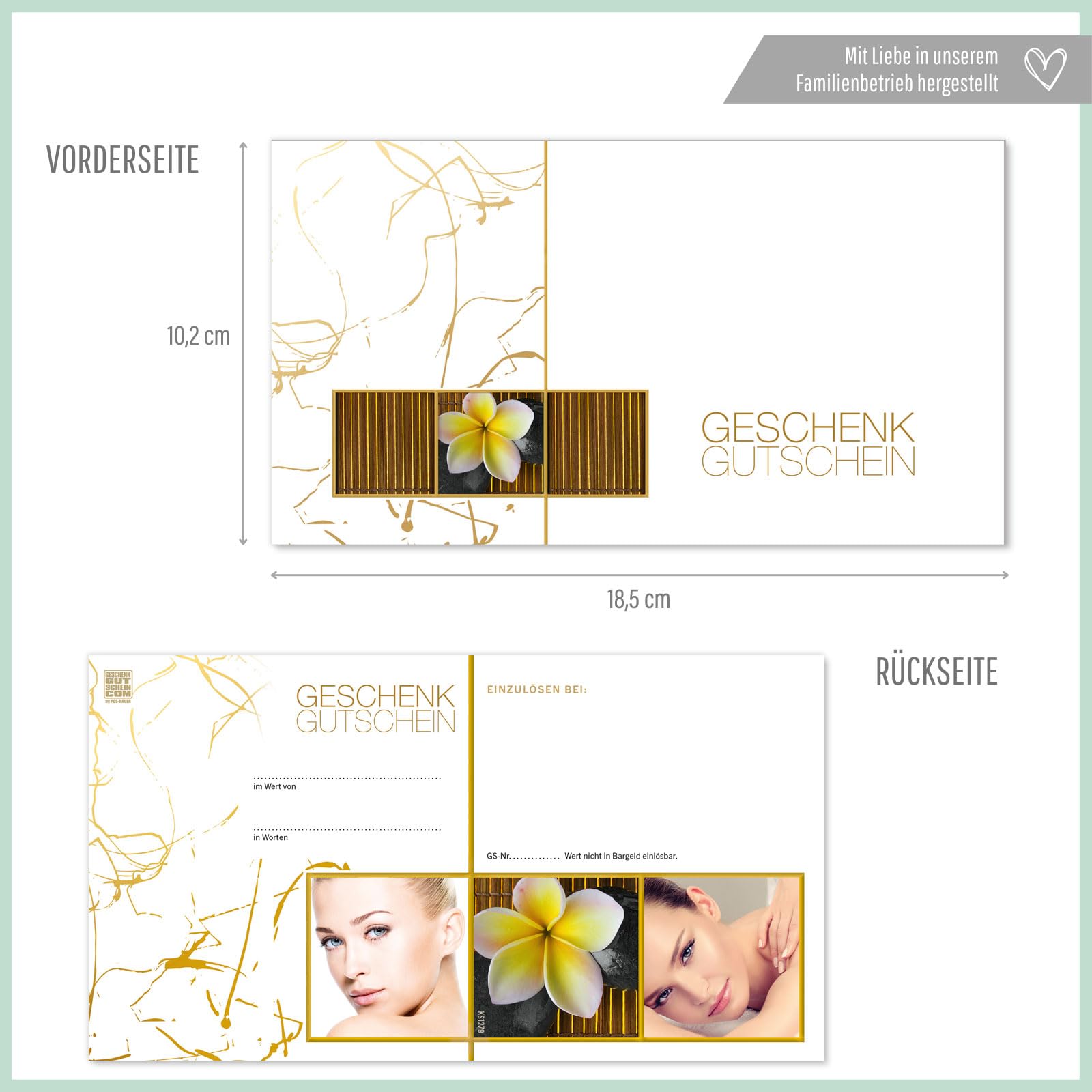 GESCHENKGUTSCHEINcom - 50 Gutscheine mit Umschlag/Schleife für Kosmetikinstitut Kosmetik Wellness - Geschenkgutschein-Vordruck blanko KS1279-2-50