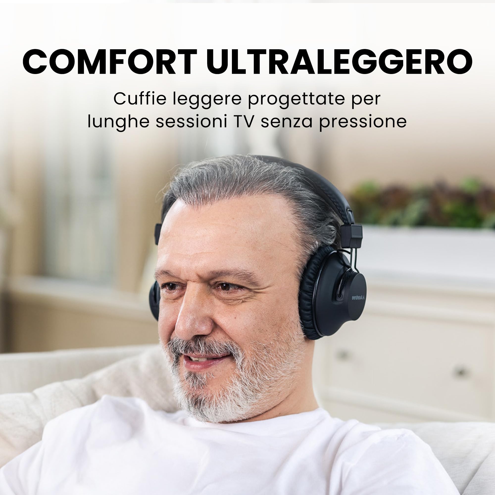Avantree HT5009 Plus – Cuffie TV wireless per televisori con uscita audio ottica o AUX, voce chiara e aumento del volume, design over-ear confortevole, autonomia 60 ore, base di ricarica inclusa