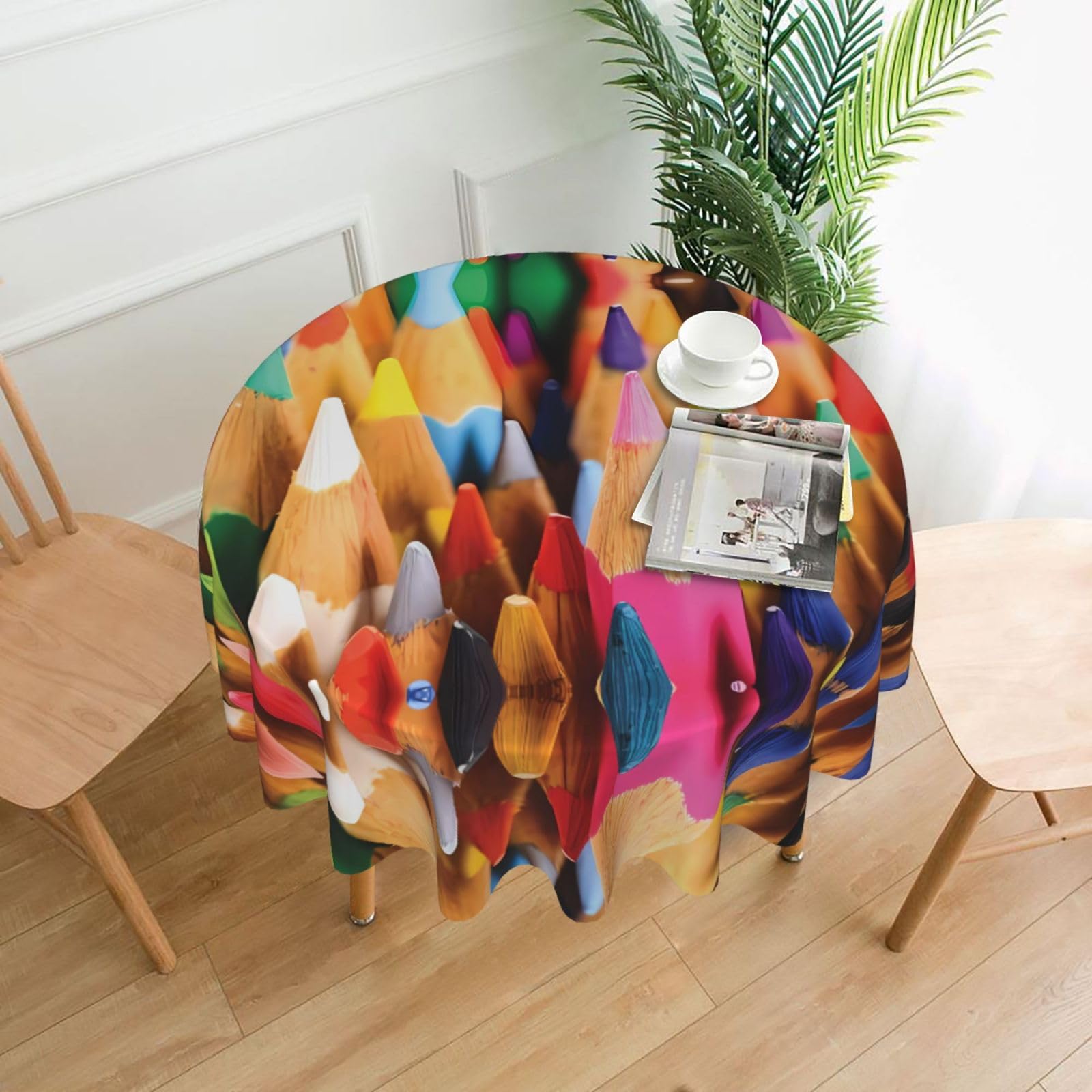 HJFCZH Crayons Prints Round Decorative Table Throw 60 Inch – High-Grade Polyester Fabric, Waterproof & Wrinkle Resistant Table Cover for Dining, Coffee Tables, Parties