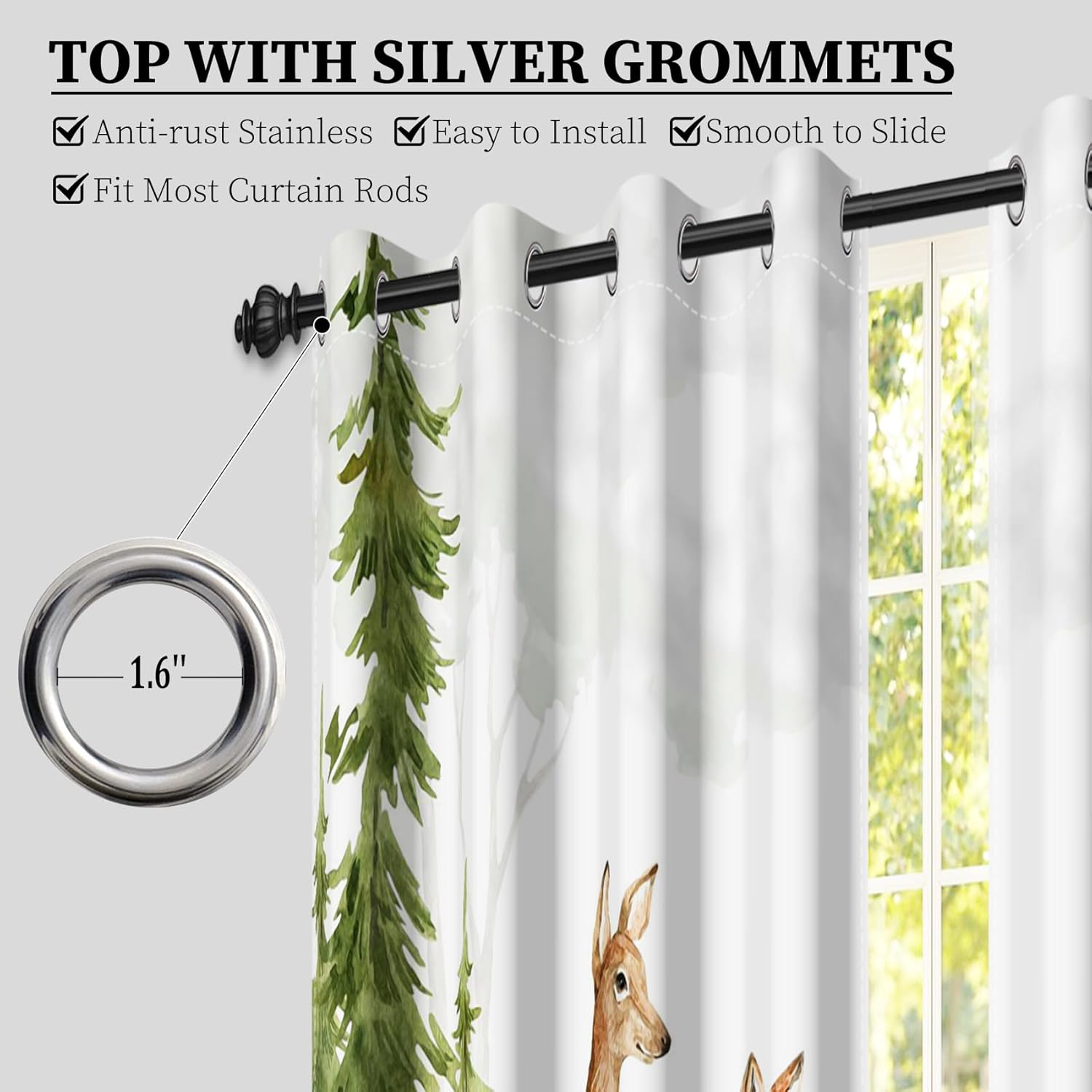 AOFOTO Woodland Forest Animals Blackout Curtains 84 Inch Length 2 Panels, Watercolor Mountain Trees Jungle Deer Fox Bear Kids Curtains Drapes for Bedroom Living Room Thermal Insulated 42x84 Inches