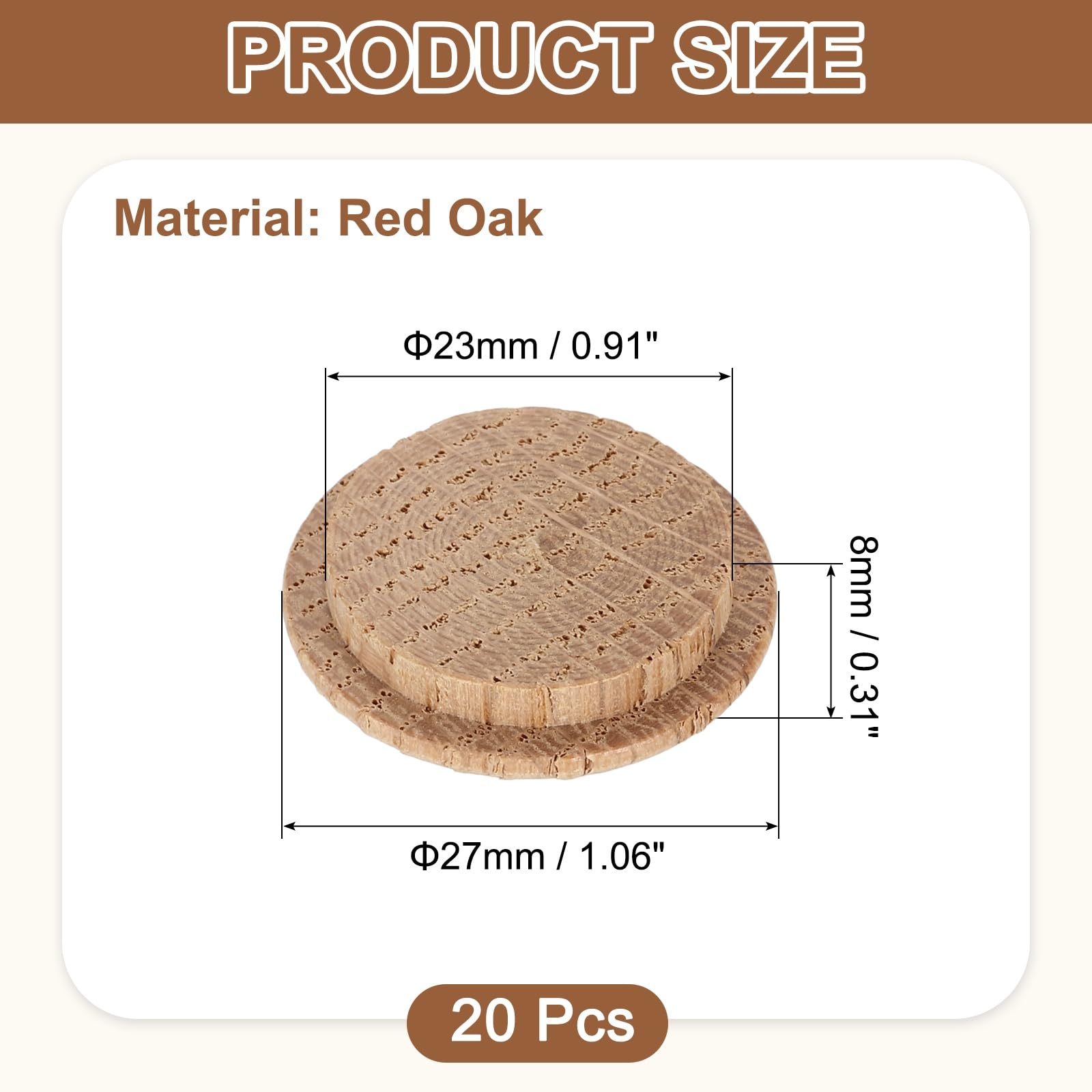 uxcell 20Pcs Wood Button Plugs, 23mm / 0.91
