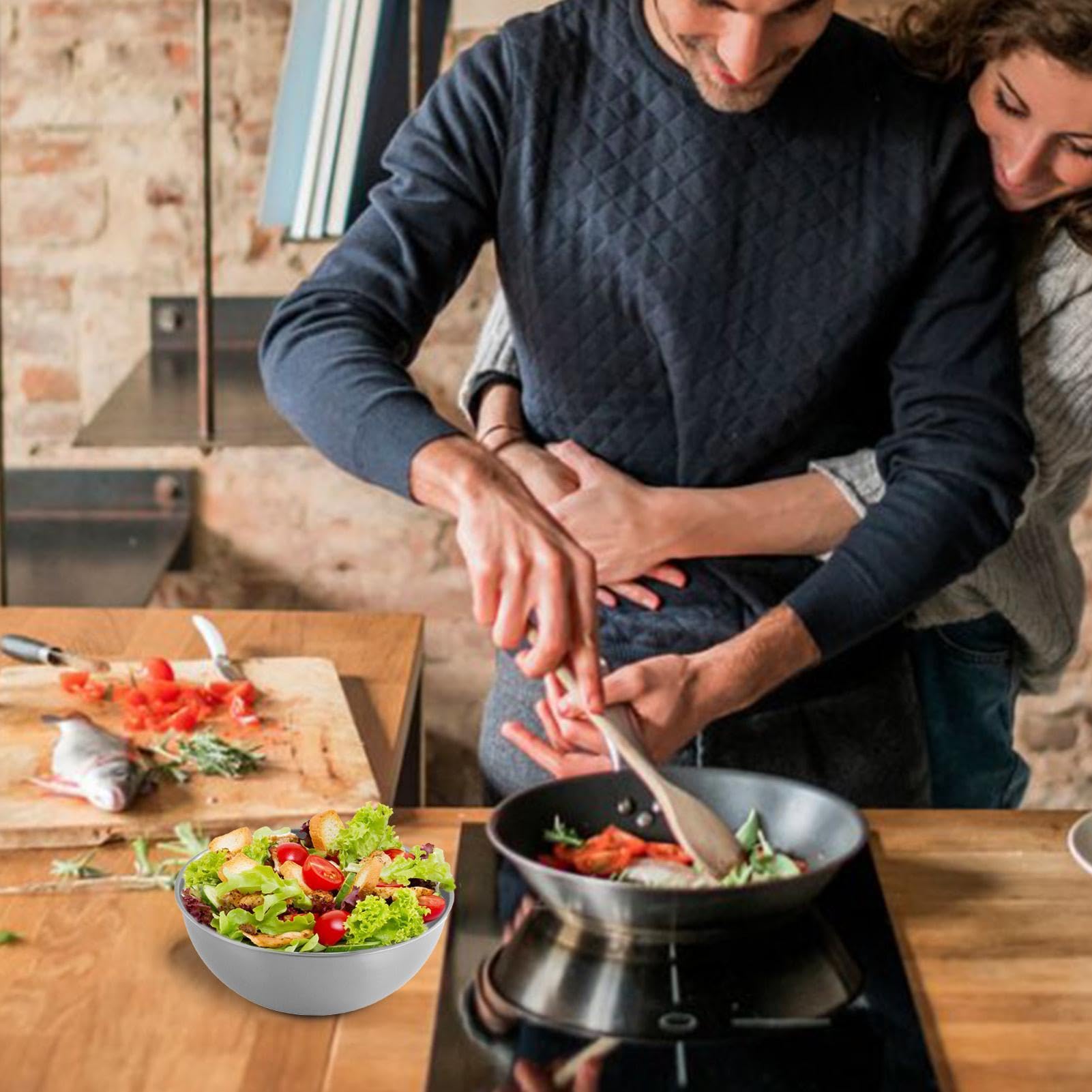 Grande ciotola in acciaio inox | Bacino da cucina per uso alimentare | Ciotola per lavare verdure | Ciotola da portata resistente, insalatiera e ciotola per lavare verdure per cucina di casa