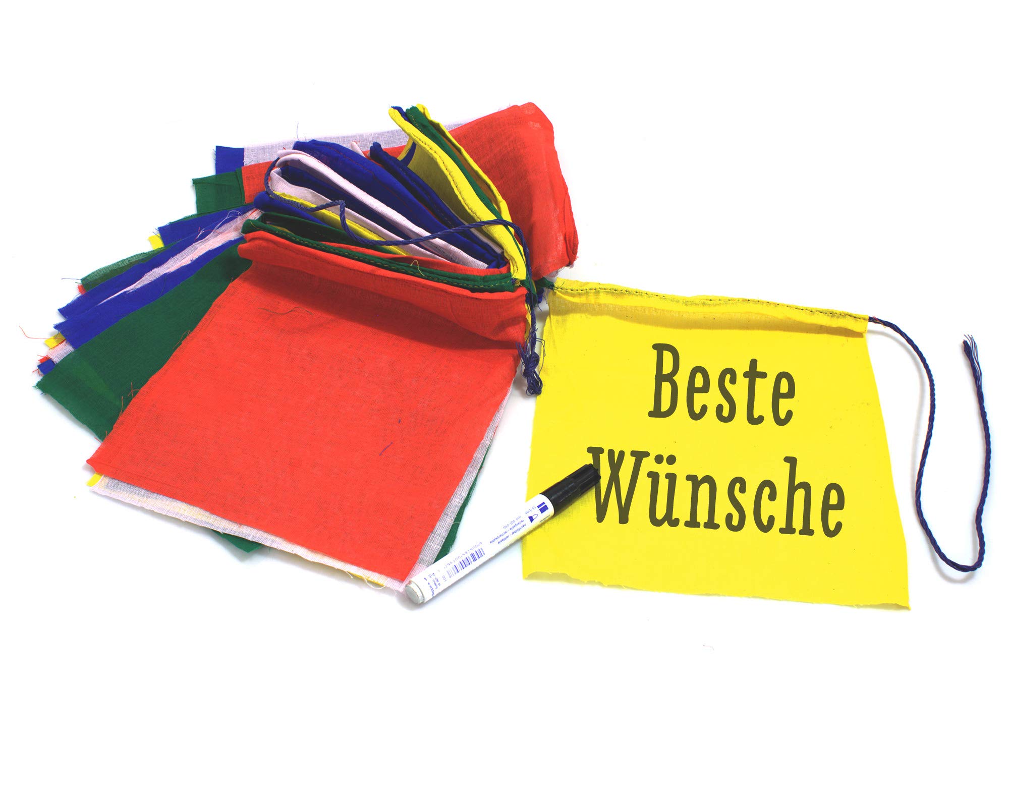 Wunschfahnen traditionell - 12,00 Meter | 35 Fähnchen (je 32x38cm) | 100% Baumwolle | Stoff Wimpelkette outdoor | Fahne Garten…