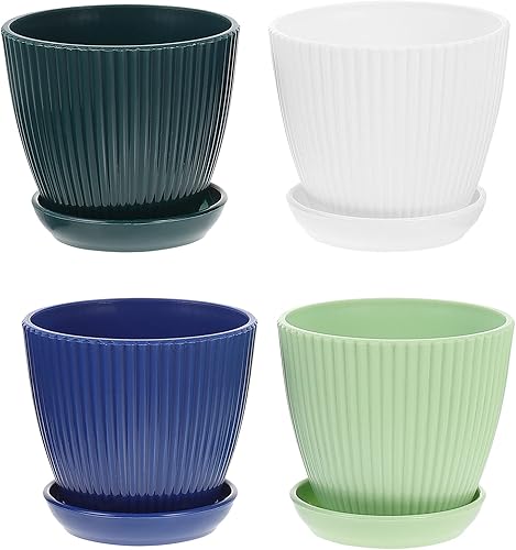 EXCEART 4 macetas de plástico con agujeros de drenaje y bandeja, macetas de interior de colores surtidos para suculentas, plantas pequeñas,