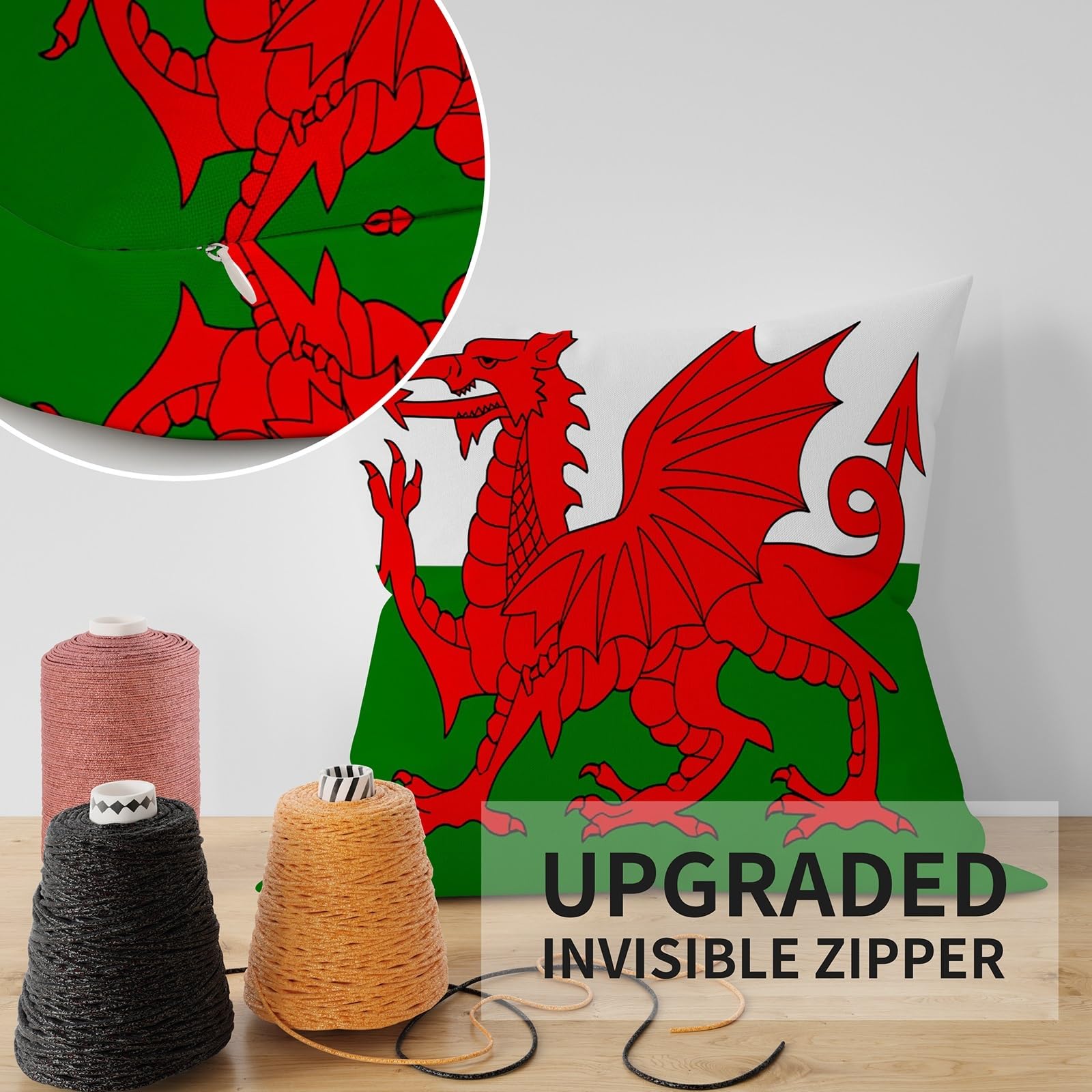 ggaimwf Welsh Flag Cushion Covers Flag Cushion Cases for Sofa Patriotic National Flag Pillow Covers Welsh Gifts Home Decorative Throw Pillowcase Invisible Zip Bedroom Living Room 45x45cm Set of 2 - Image 3