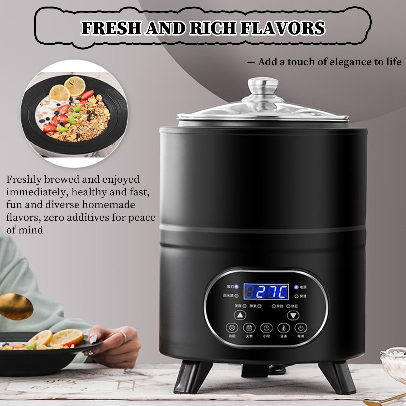 Macchina automatica per yogurt, macchina per fermentazione dello yogurt da 400 W, temperatura costante a 360 ° per yogurt fatto in casa, macedonia di frutta, lievito naturale e altro