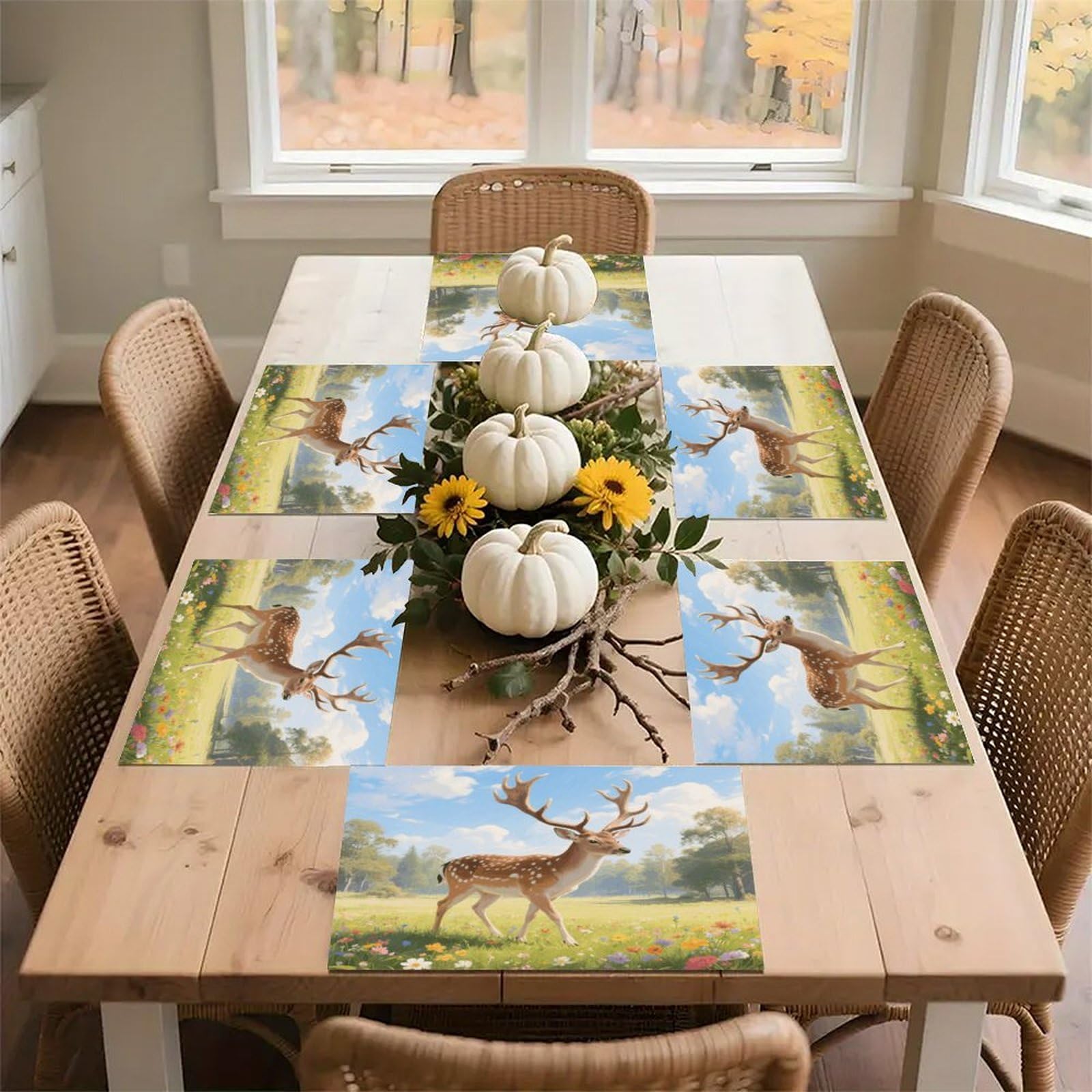 Aesthetic Deer Placemats Heat Resistant Non-Slip Place Mats Washable Wipeable Table Mat Kitchen Dining Table Decoration Placemats Indoor Outdoor Place Mats 17.7’’×11.8’’