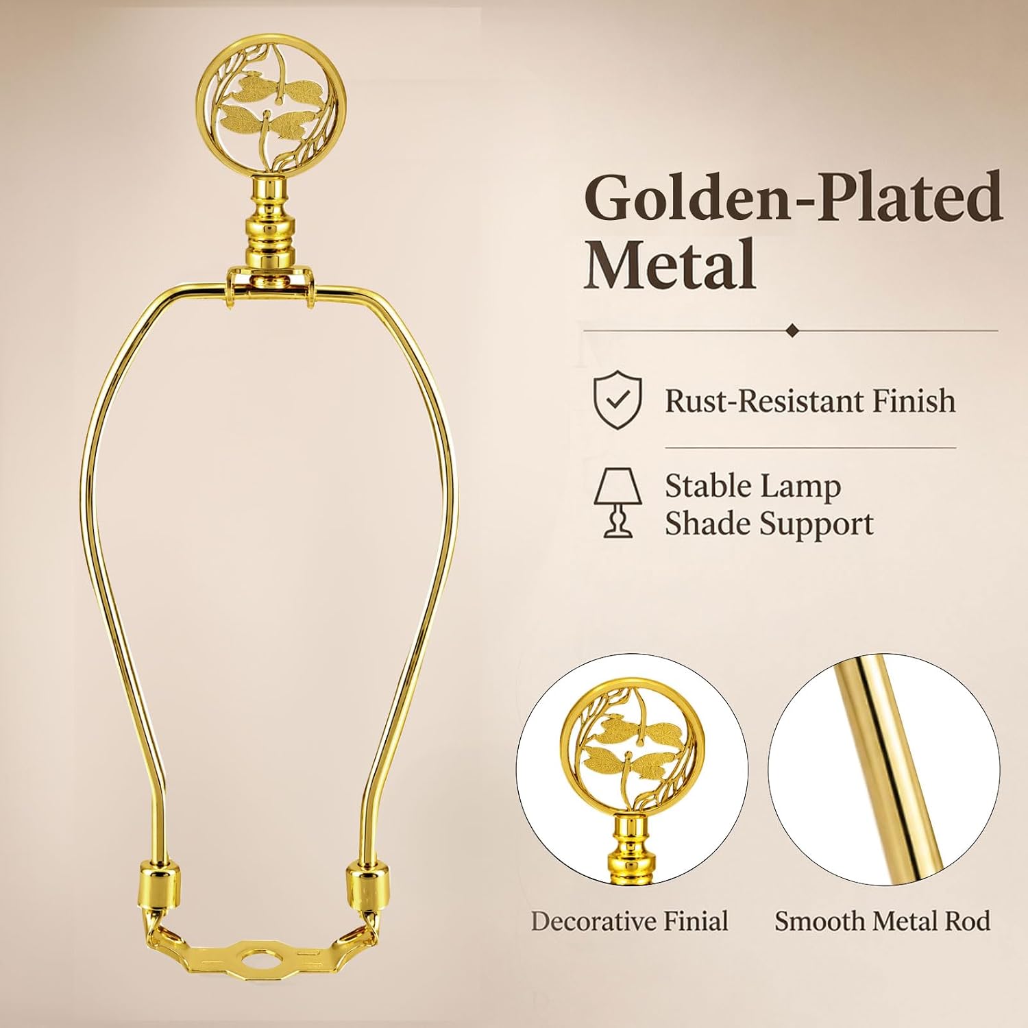 6IN Detachable Lamp Shade Harp Holder with Gold Dragonfly Lamps Finials image 3