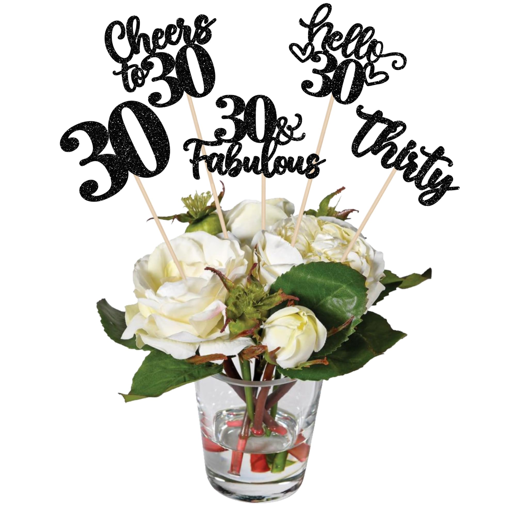 15PCS Happy 30th Birthday Centerpiece Sticks Hello 30 Cheers to 30 Birthday Table Flower Centerpieces Sticks Thirty 30 Fabulous Floral Decorations for