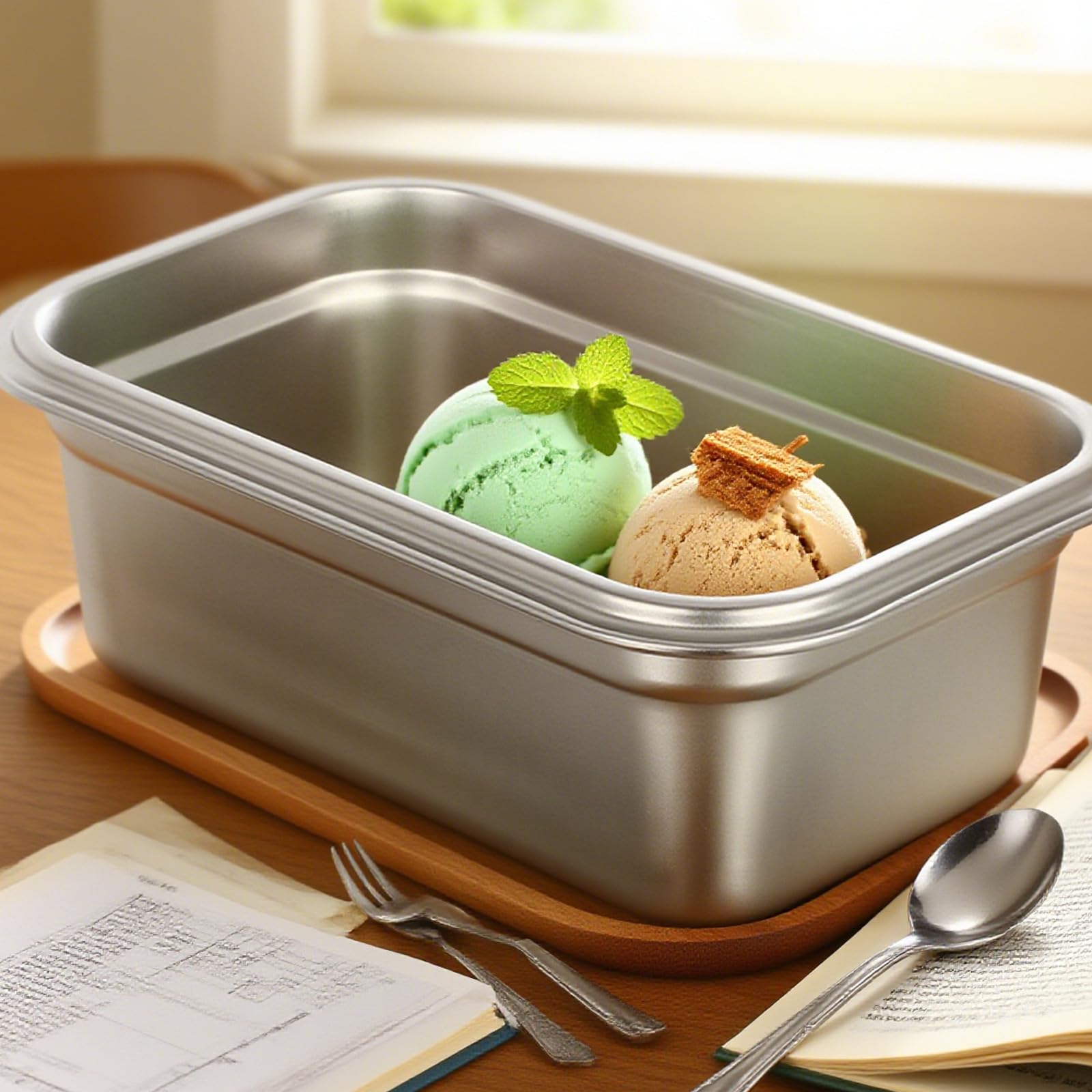 Contenitori Gelato in Acciaio Inox da 1, 2L con Coperchio 2 Pezzi