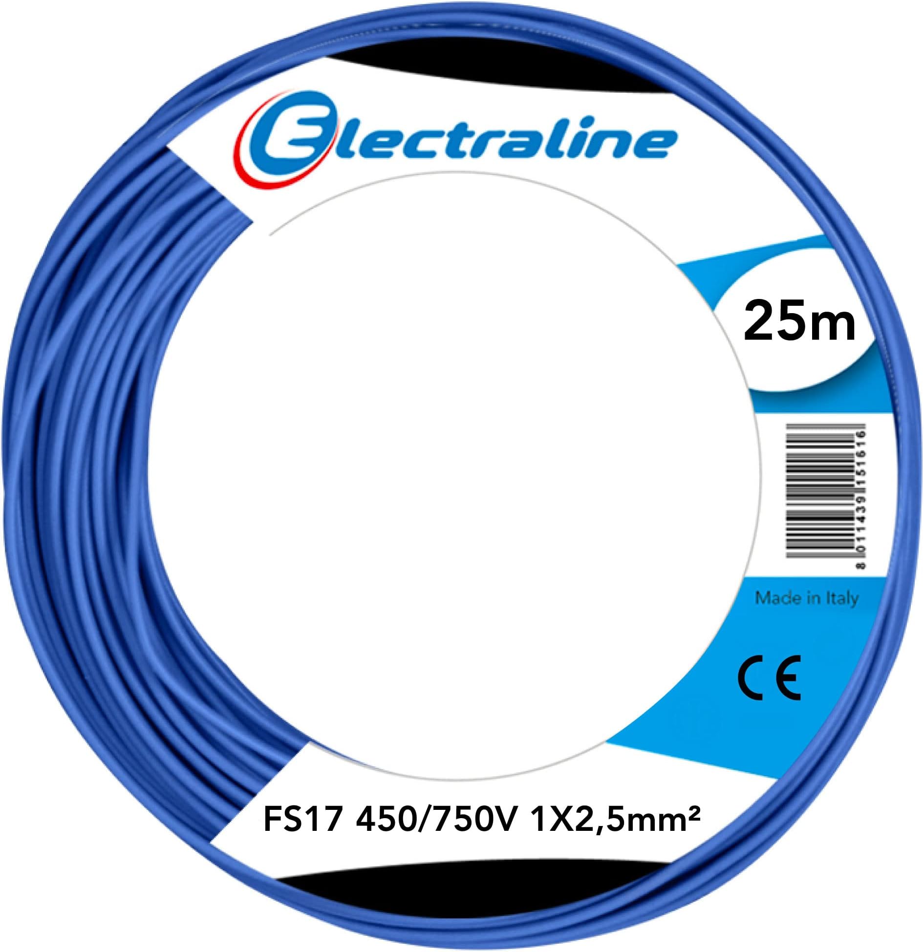 Electraline Unipolar Cable 13162 FS17, Section 1 x 2.5 mm², Blue, 25 M