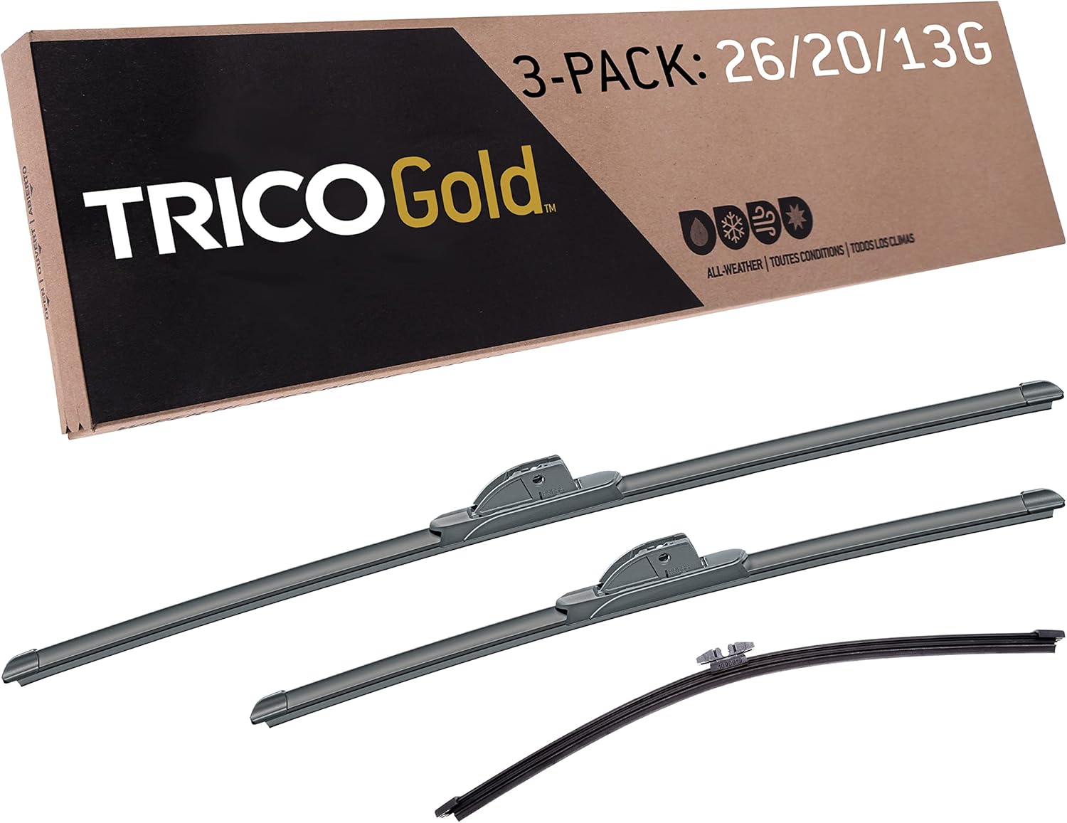 TRICO Gold 3-Piece Driver/Passenger/Rear All-Weather Automotive Replacement Windshield Wiper Blade Kit for 2019-2021 BMW X5 & 2011-2017 BMW X3; Includes 26", 20" & 13" Premium Beam Blades
