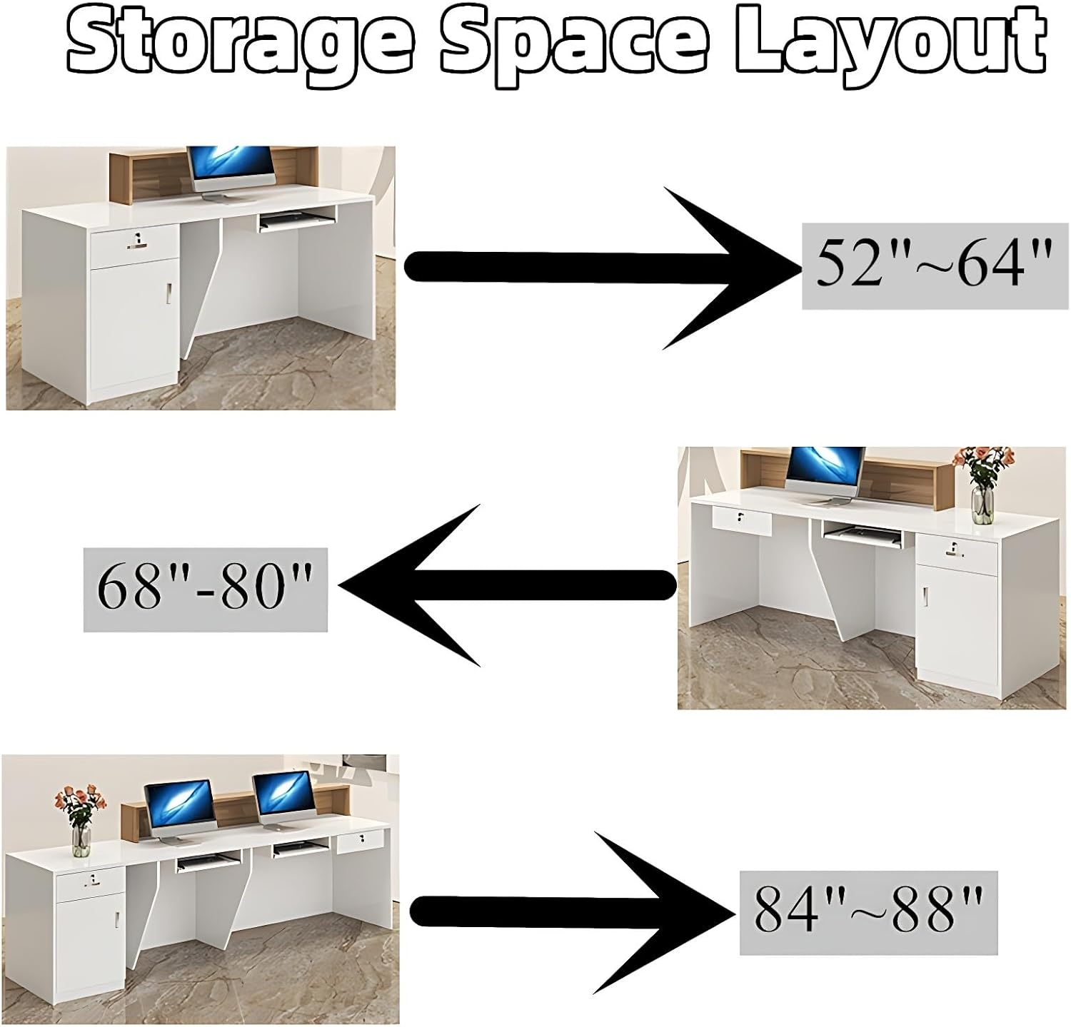 Reception Desk - Modern Front Desk, Checkout Counter with Hidden Lighting, Retail Counter with Customizable Logo, Fully Assembled and Ready to Use, Perfect for Office Spaces (White, 76")