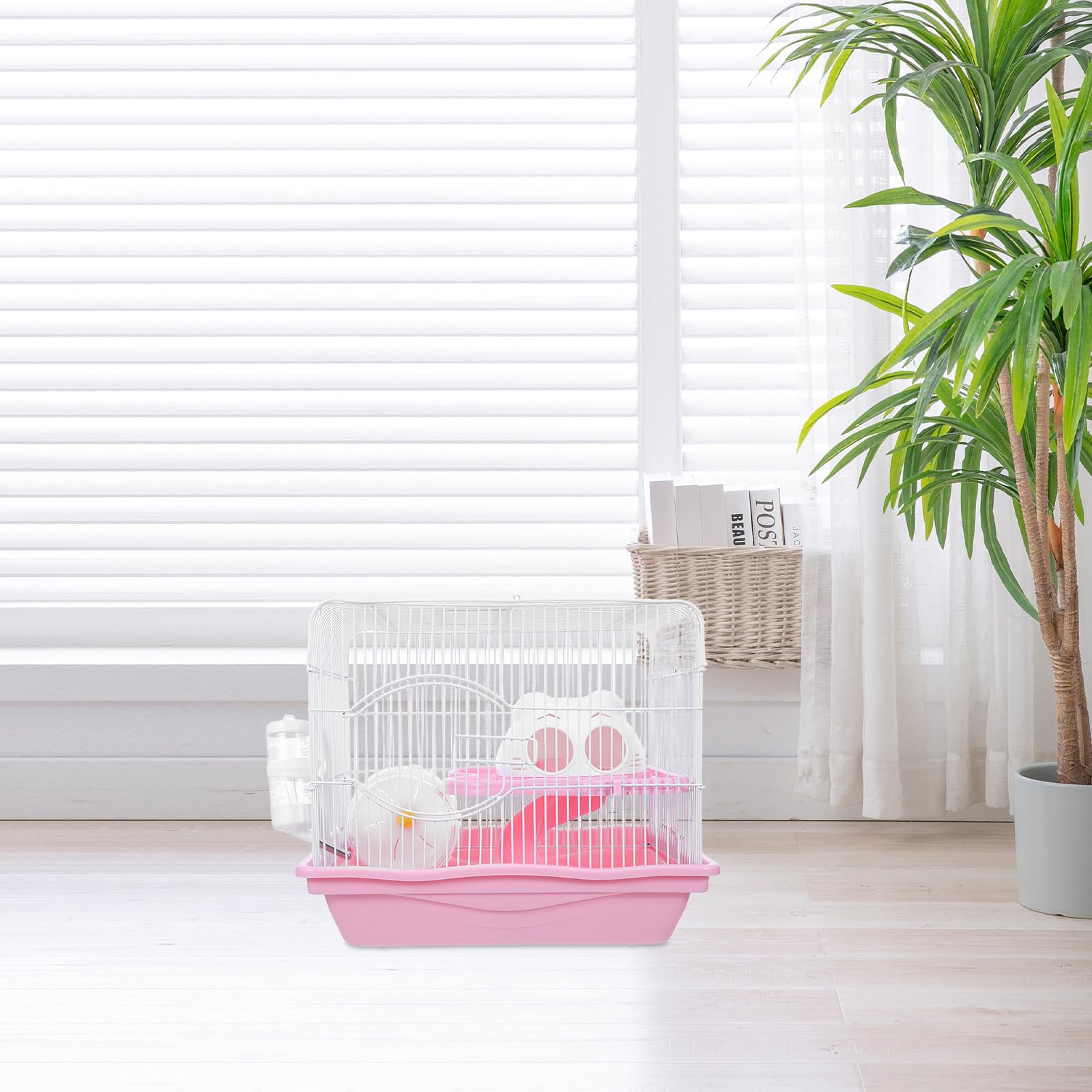 YARNOW Jaula de 2 Niveles para hámster con Rueda y casita Tipo Castillo - Jaula con casita de Juegos para Ratones con comedero, Bebedero y tobogán para Transportar Animales pequeños en casa o de