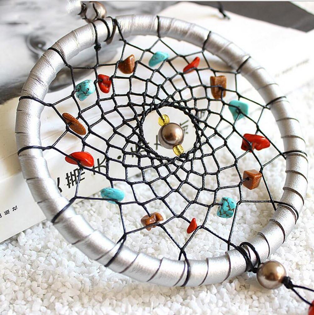 AWAYTR Dream Catcher, Boho Handmade Traditional Feather Dreamcatcher for Wall Hanging, Bedroom Kids,Home Decor Ornament (Silver)