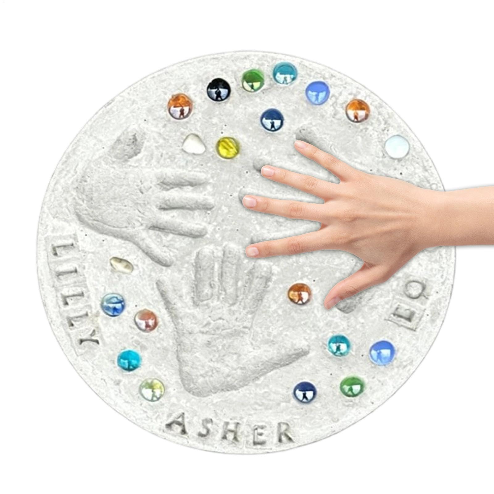 Handprint Stepping Stone Kit, 10x10inch DIY Resin Garden Stone Kit With Model, 26 Alphabet Stamps And Colored Stones, Make Your Own Garden Keepsake For Kids, Teens, Adults