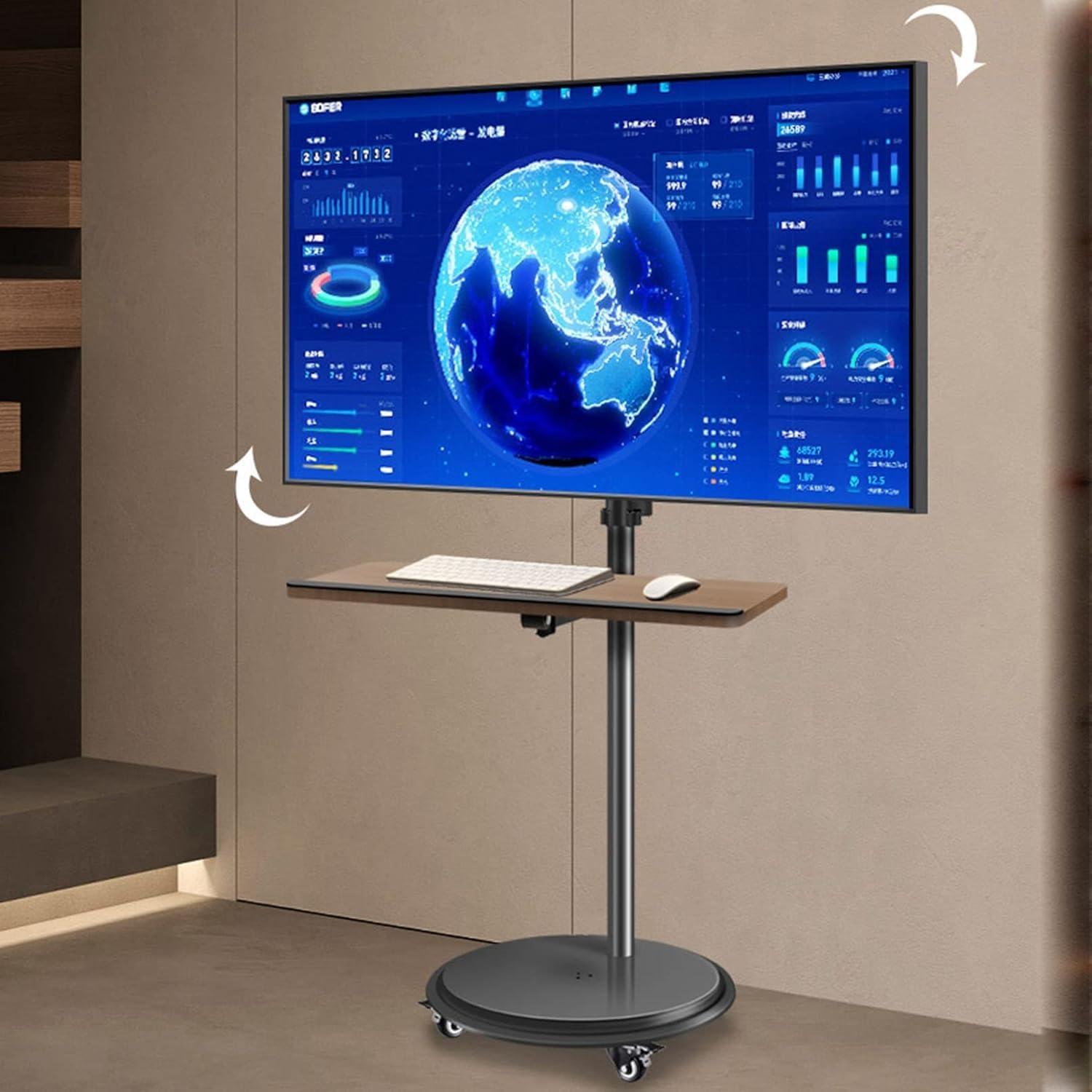 Mobilny Stojak Pod Telewizor Mobilny Stojak Pod Telewizor Z Półką Na Klawiaturę - Telewizor, Monitor Komputerowy, Uchwyt Poziomy I Pionowy, Mobilny Wózek Podłogowy, Mobil