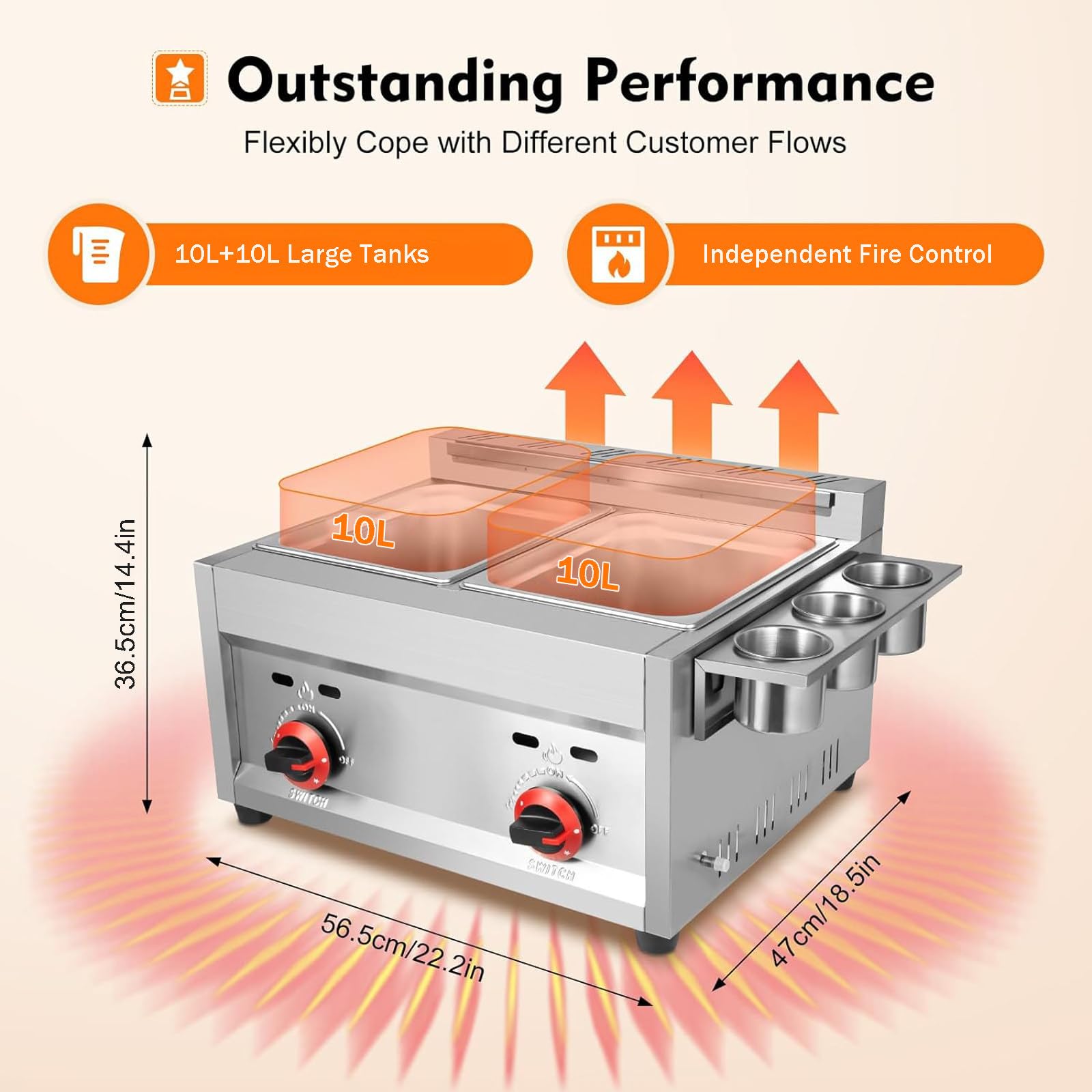 Friggitrice a gas di grande capacità, in acciaio inox, con potenza di fuoco regolabile, facile da pulire, ideale per patatine, ciambelle, pesce, pollo, include cestini e coperchi