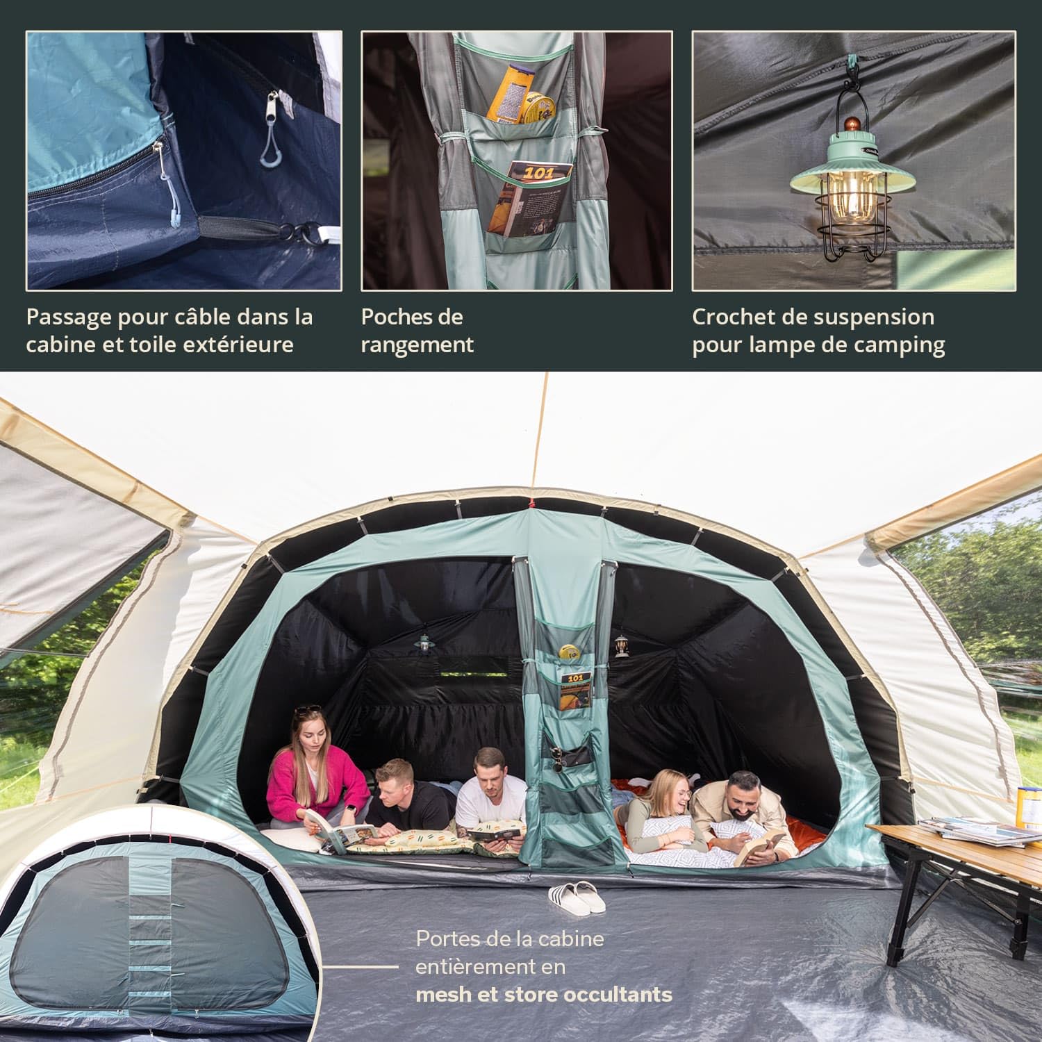 Skandika Hafslo Sleeper Protect | Tente Tunnel de Camping 4/5 Personnes, imperméable, Sol Cousu, Colonne d'eau de 5000 mm, auvent et Cabine de Couchage Sombre | Tente familiale