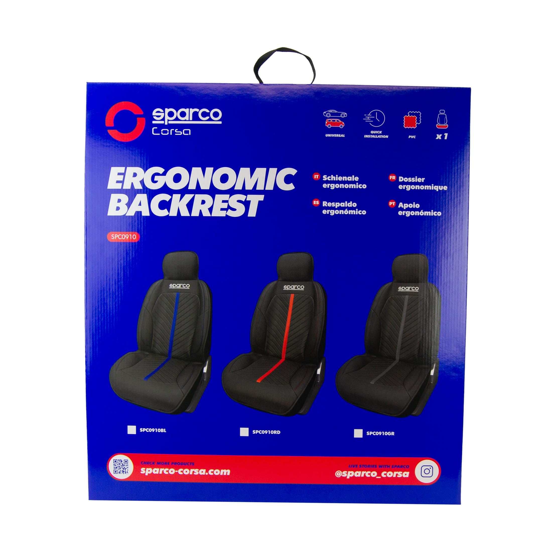 Sparco Funda Respaldo de Asiento Coche Negro/Rojo Modelo 0910 PVC Acolchado Espuma 5mm Ajuste Universal Confort Interior