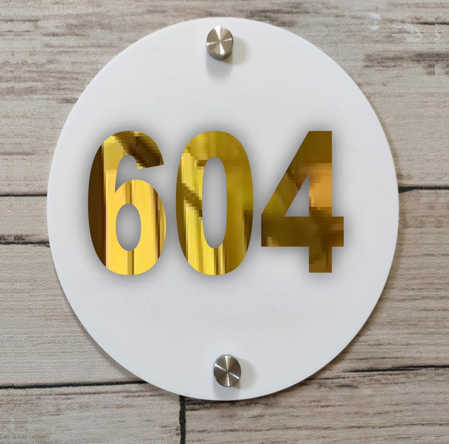 Room Number Plate No 604 | Mirror Gold with White Acrylic Number Plate with Double Side Tape On Backside-image-36