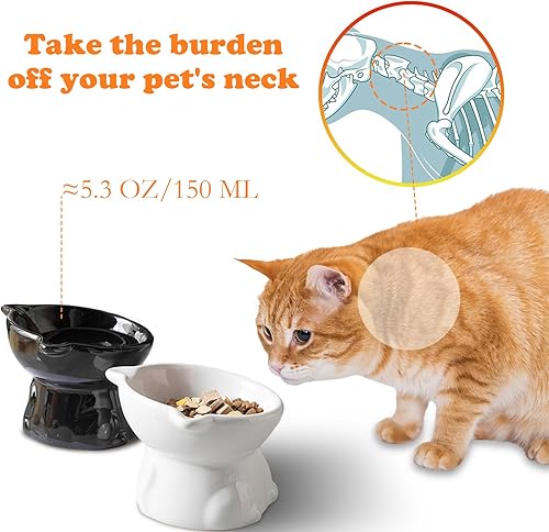 Miniatura 3 de Cuencos elevados de cerámica para gatos, 4 cuencos elevados extra anchos para gatos, plato poco profundo apto para alimentos y agua, antivómitos