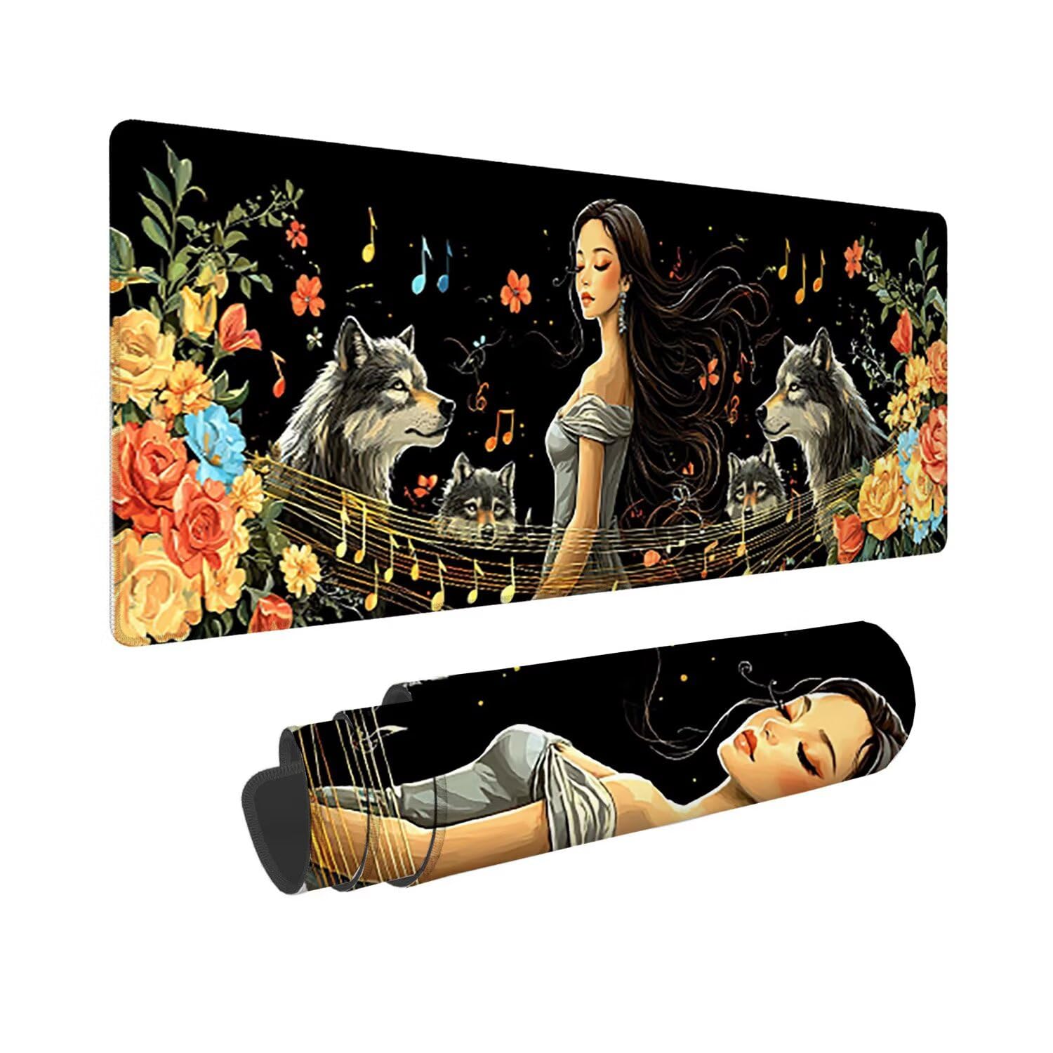 Tappetino per Mouse XXL 1200 x 400 mm Tappetino Mouse Gaming Grande, Mousepad con Base in Gomma Antiscivolo, Tappeto per Tavolo da Gaming per Mouse e Tastiera, Accessori PC (ragazza lupo) u-727