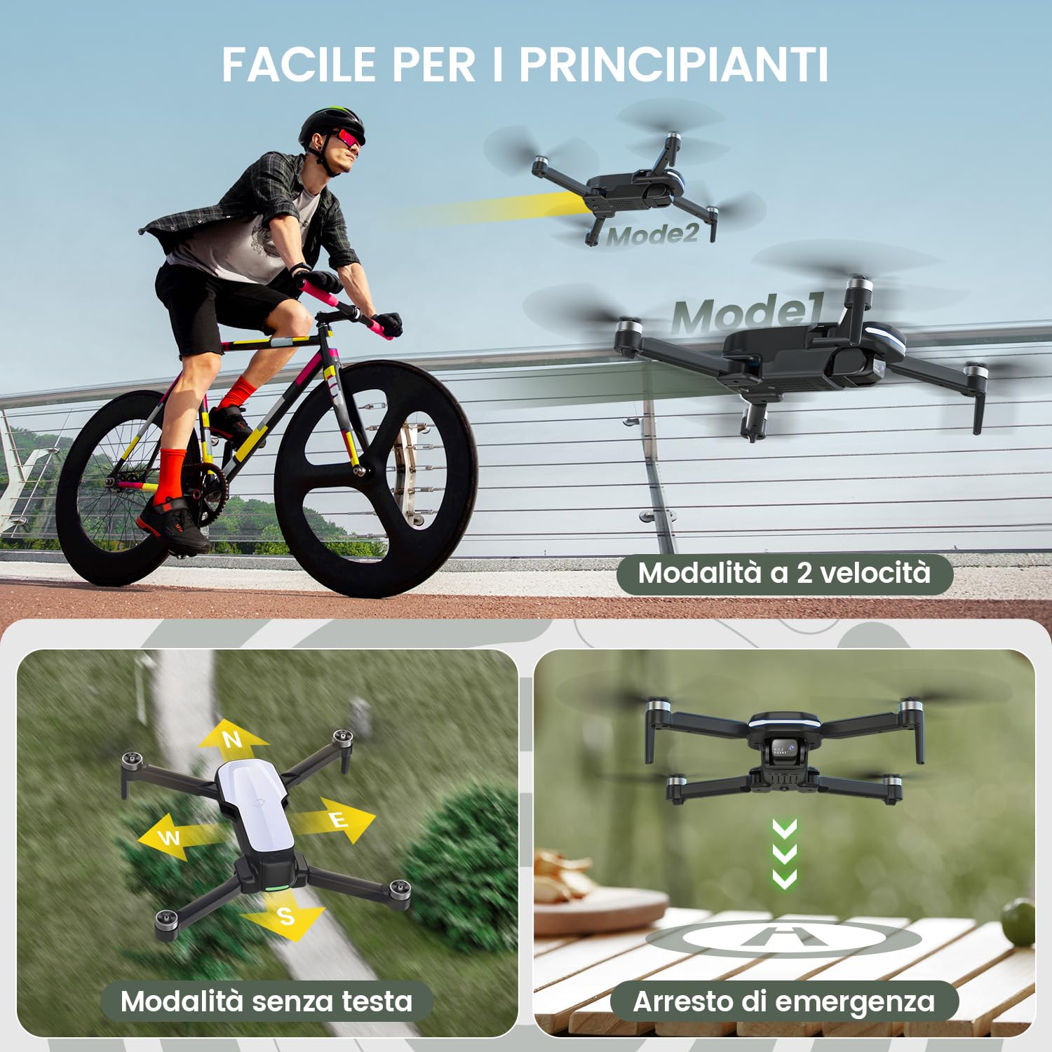 Holy Stone Drone FPV con Fotocamera HD 1080P per Bambini e Adulti, HS280D Guadricottero Pieghevole con Motore Brushless, Flusso Ottico, Tap Fly, Controllo Vocale, Selfie Gestuale, 2 Batterie Modulari