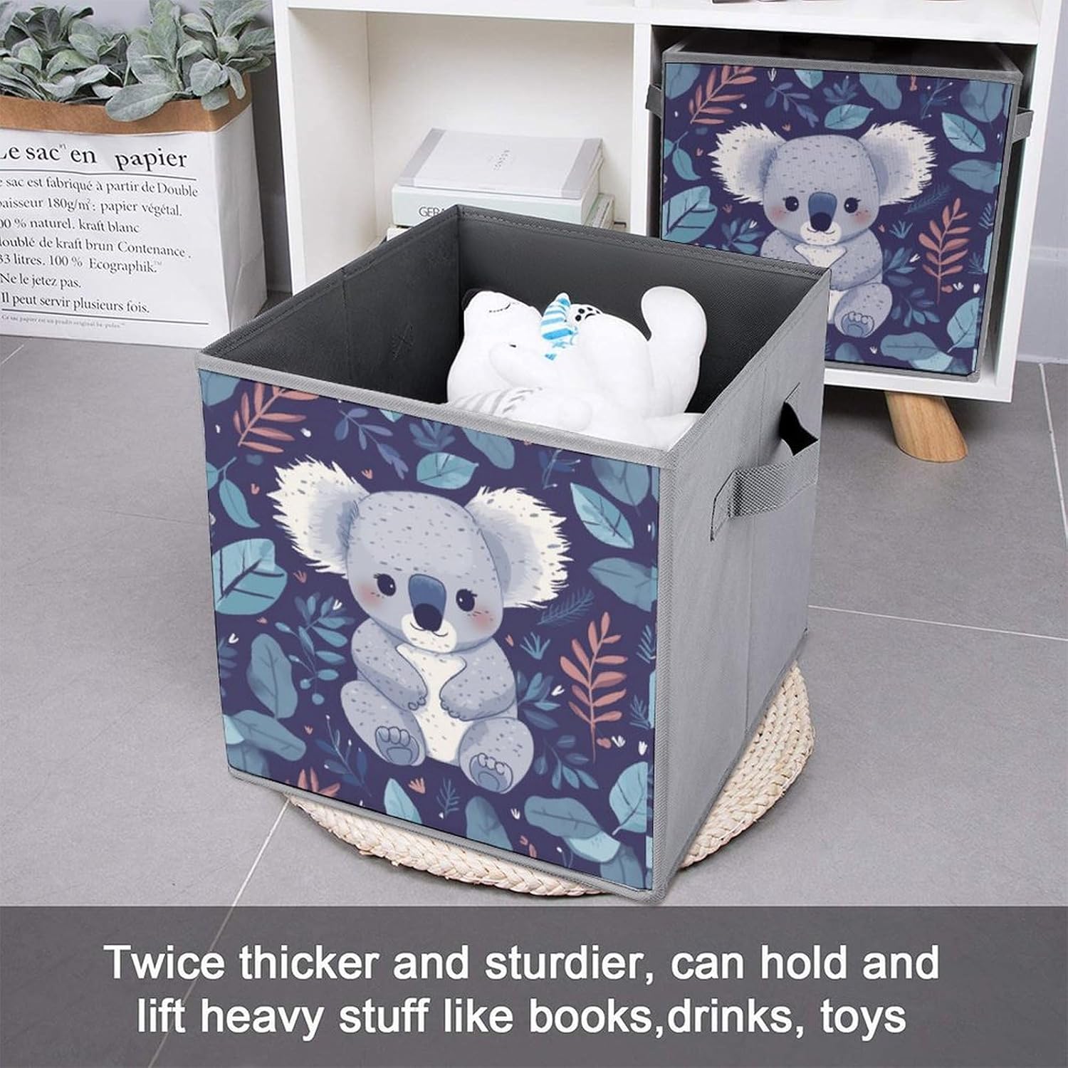 Lovely Koala Storage Cubes Set of 6 Storage Bins with Handles Collapsible Storage Basket Fabric Storage Box for Shelves Large Closet Shelf Organizer for Organization 11 Inch