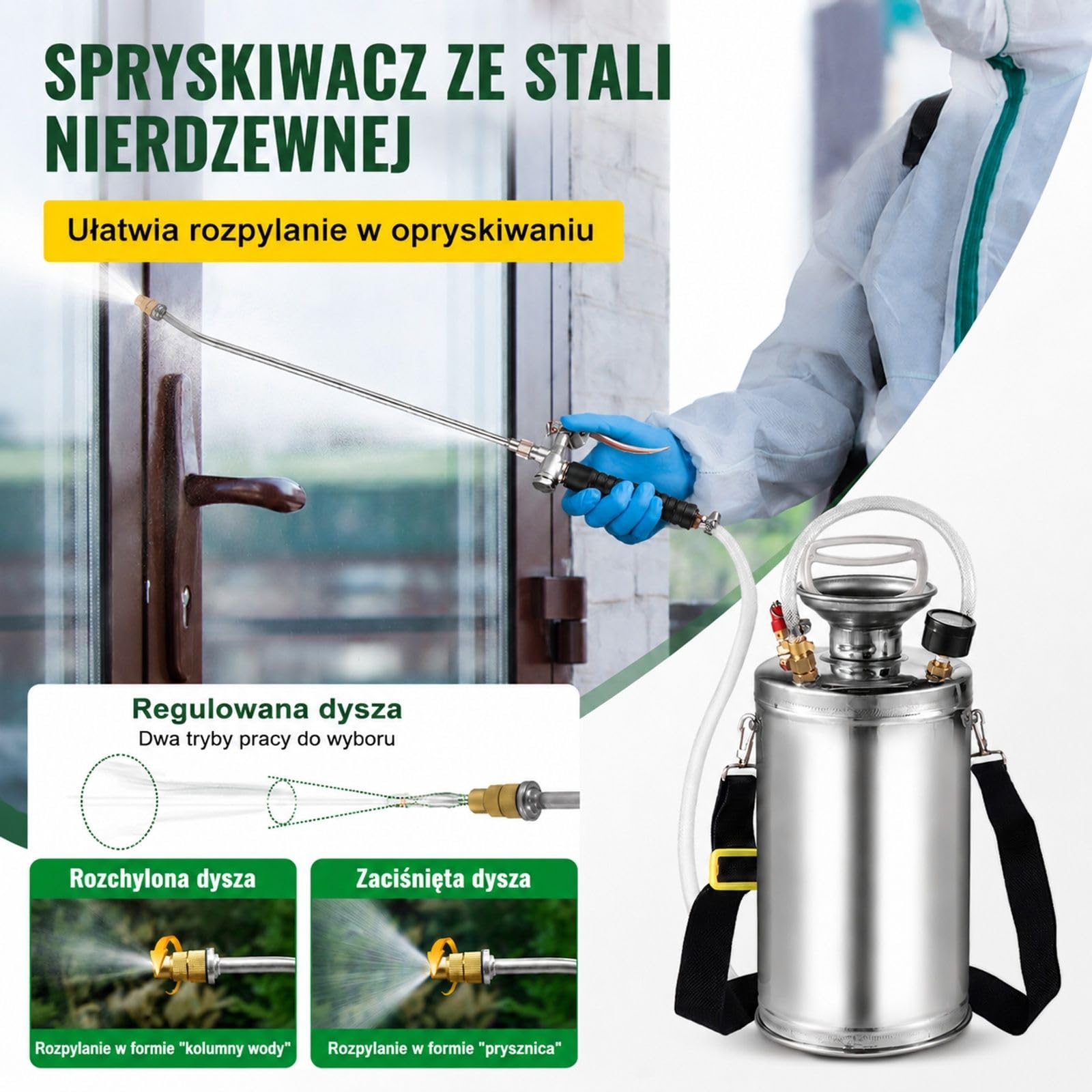 Opryskiwacz ciśnieniowy 6 L ze stali nierdzewnej z pompą ręczną do roślin i ogrodu
