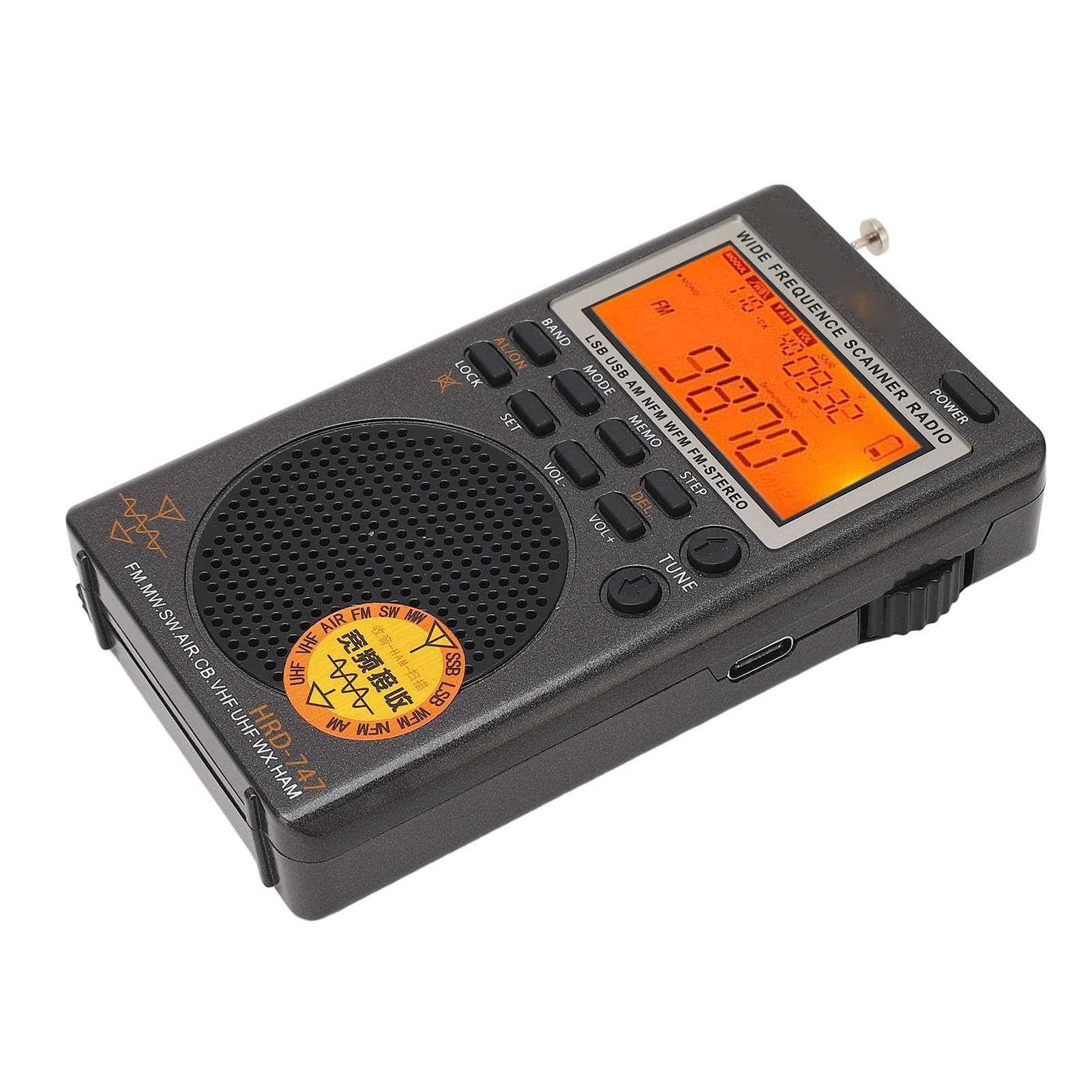 Receptor de Radio Banda Completa DSP Portátil - Compatible con FM, MW, SW, SSB, LSB, Air CB - Espacio de Memoria Amplio - 8Ω 1W Altavoz para Transmisión FM Global