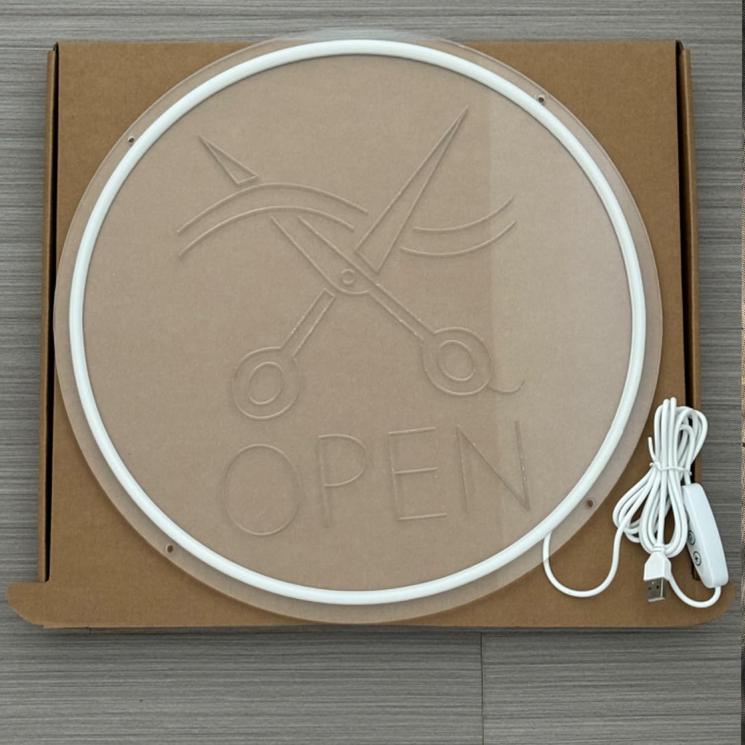 Grande targa rotonda al neon a LED per barbiere, decorazione da parete e finestre, cartello luminoso aperto per parrucchiere con interruttore regolabile e catena sospesa, regalo per parrucchieri, 30 x
